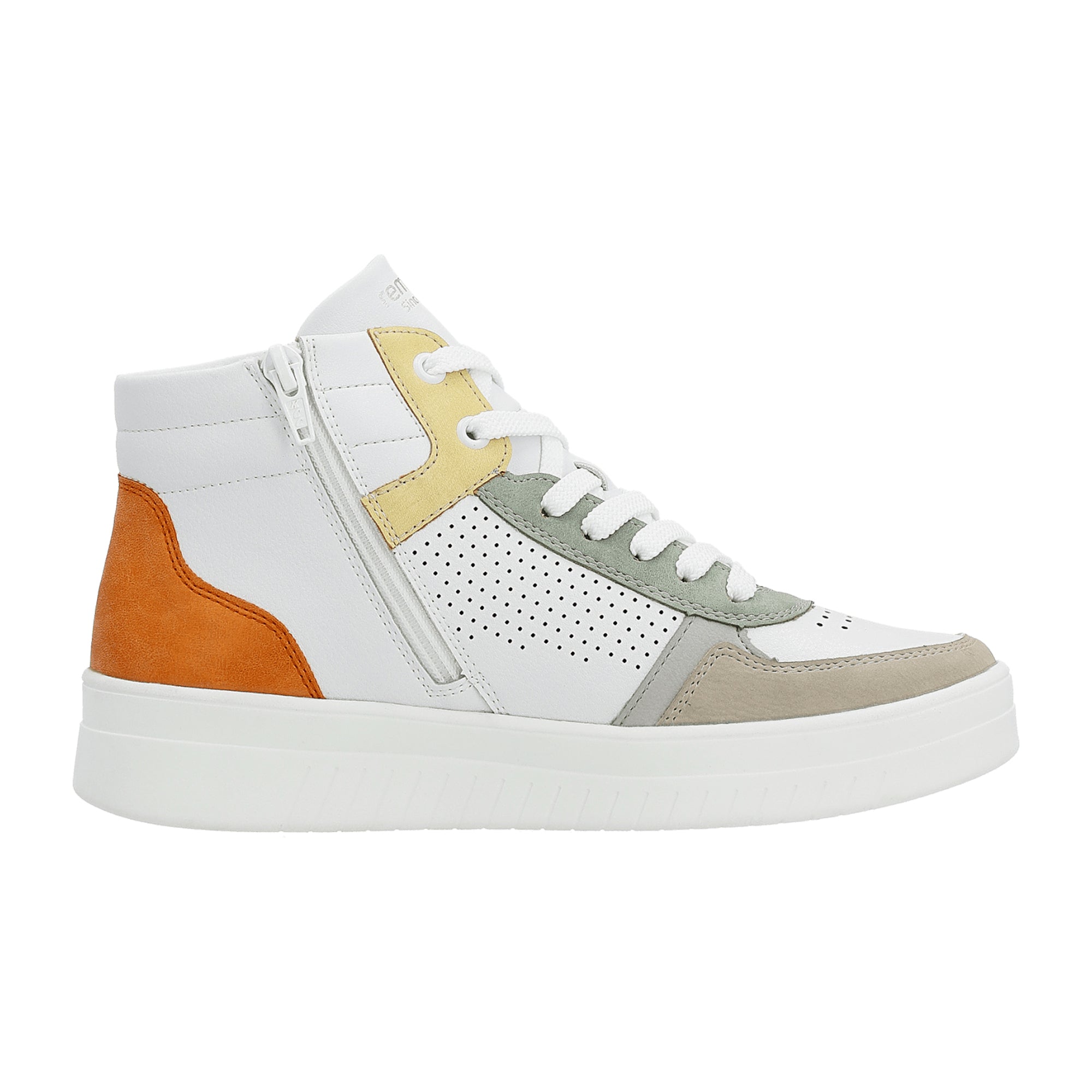 Remonte D0J70-81 Women's White Leather Sneakers with Zip and Lace Closure