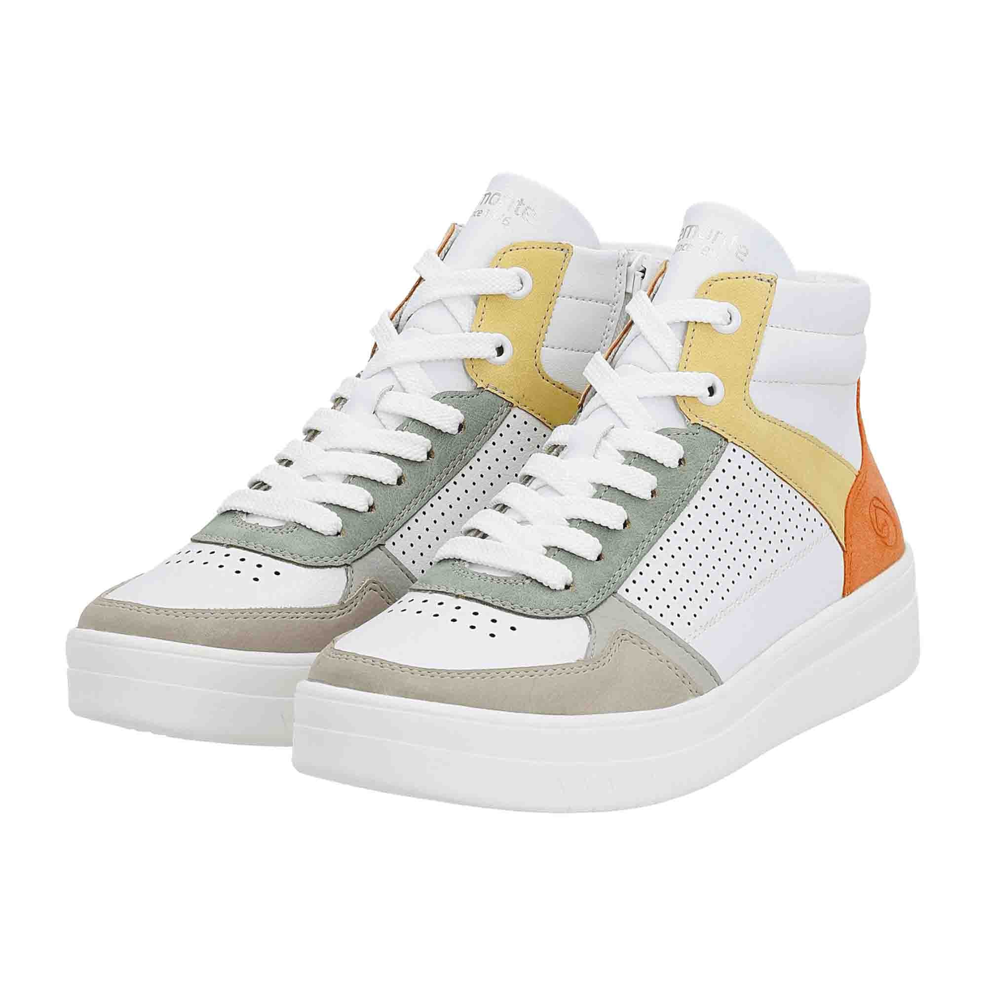 Remonte D0J70-81 Women's White Leather Sneakers with Zip and Lace Closure