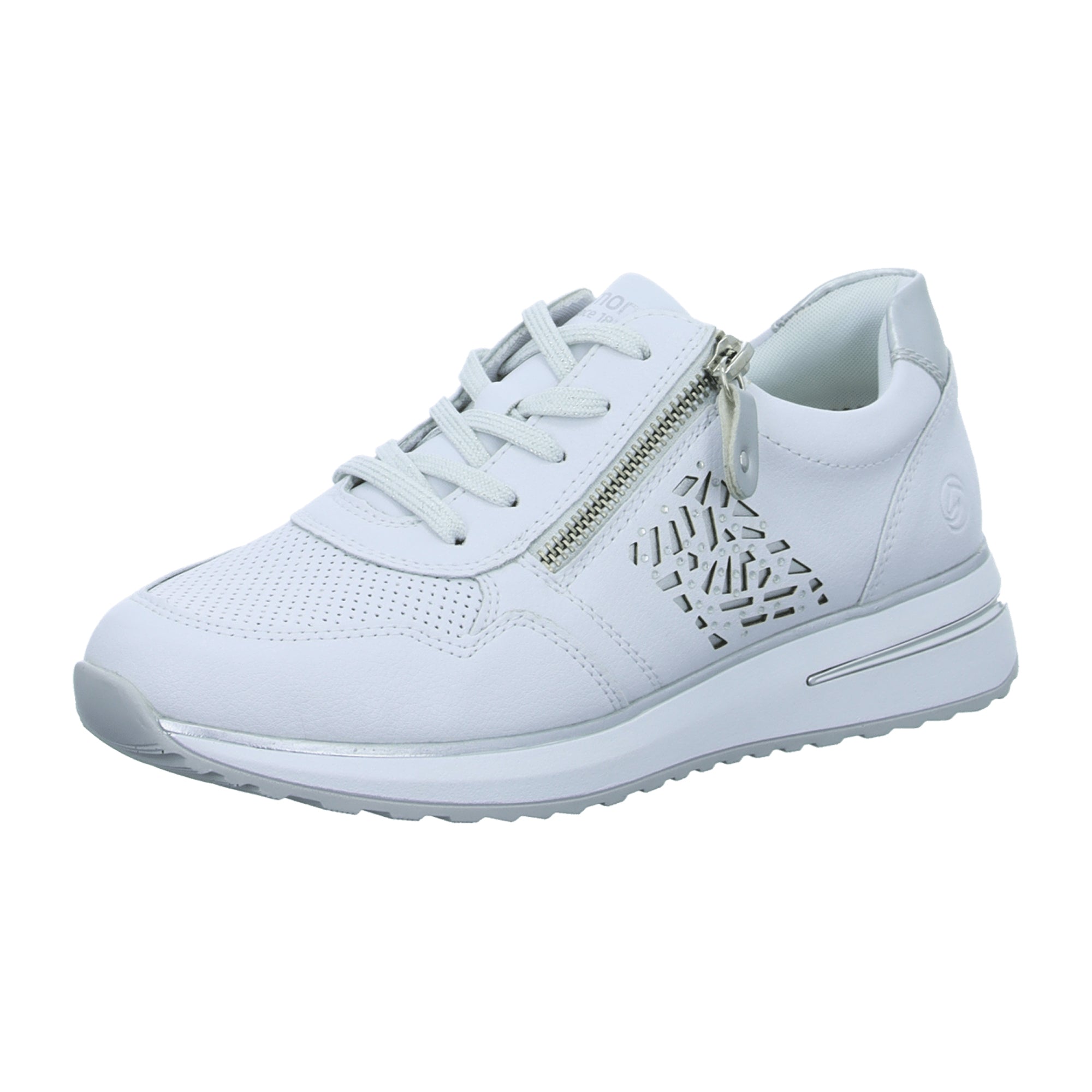 Remonte Women's White Leather Sneakers with Removable Insole and Lace-Up Closure