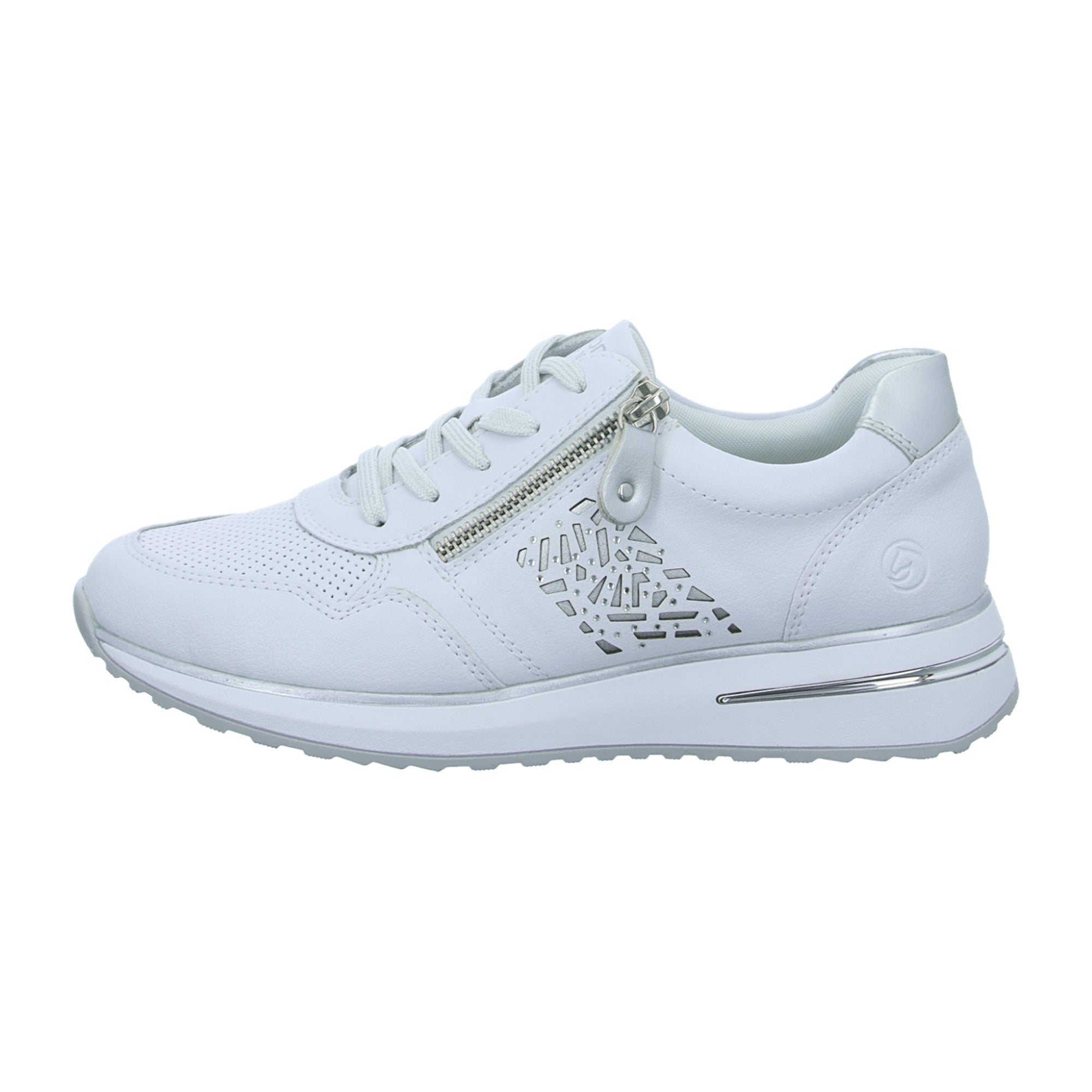 Remonte Women's White Leather Sneakers with Removable Insole and Lace-Up Closure