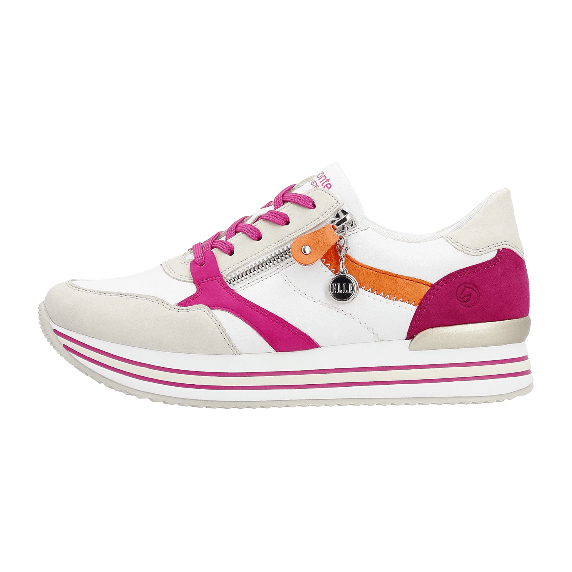 Remonte Women's Colorful Leather Sneakers with Zip and Lace Closure