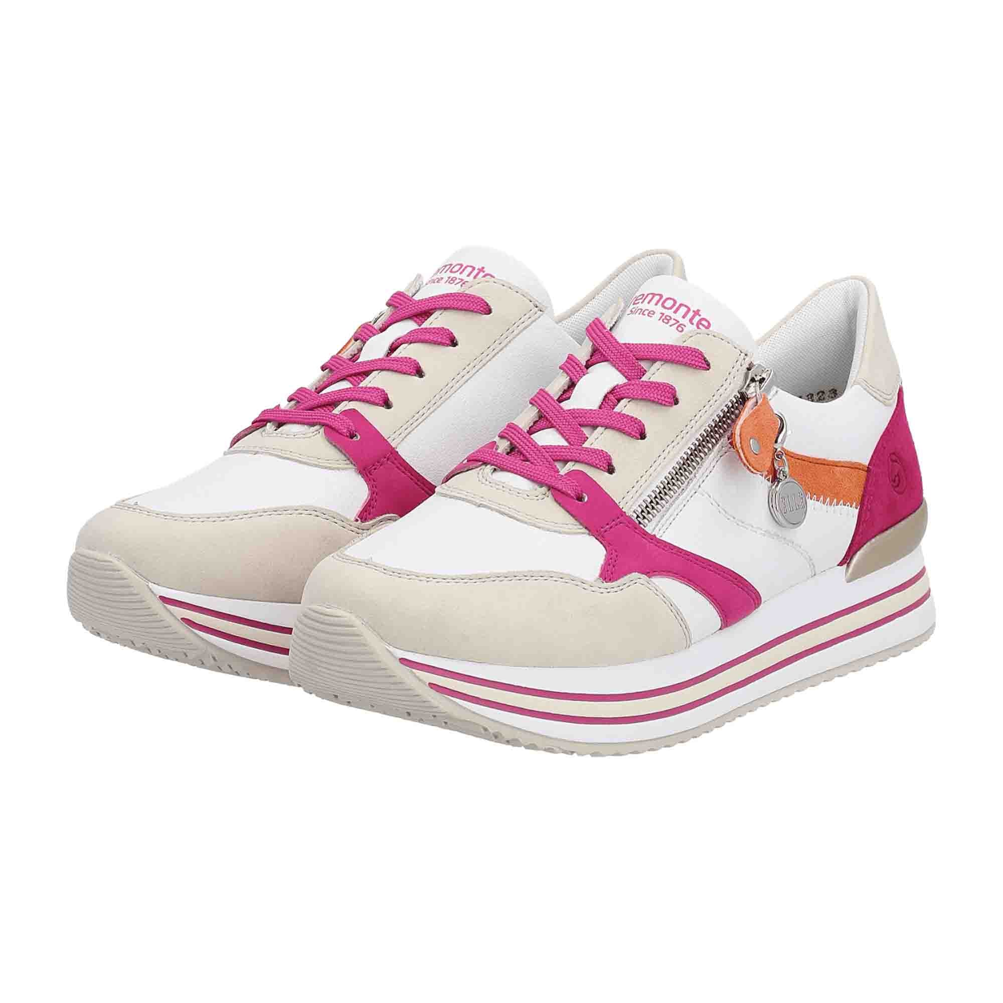 Remonte Women's Colorful Leather Sneakers with Zip and Lace Closure