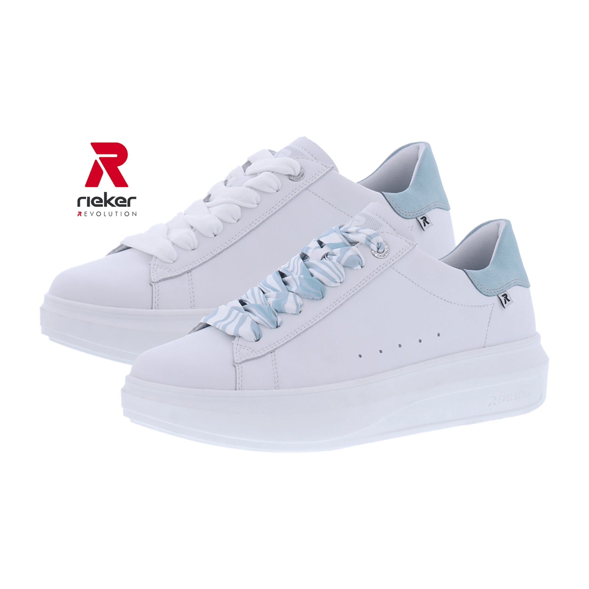 Rieker Women's White Leather Shoes Low Heel Casual Comfort Sneakers