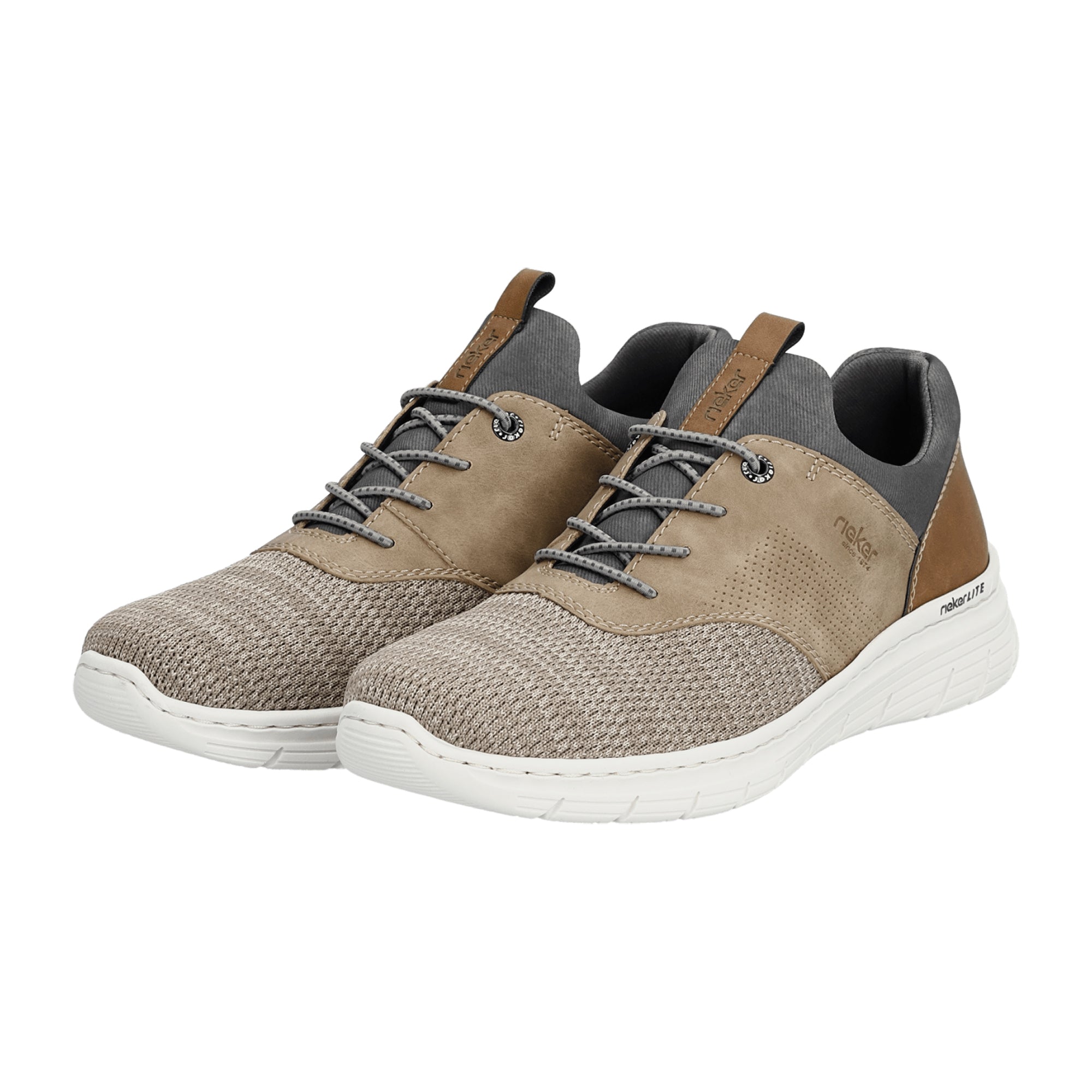 Rieker Men's Beige Shoes, Flat Heel, Round Toe, Normal Width, Lace-Up