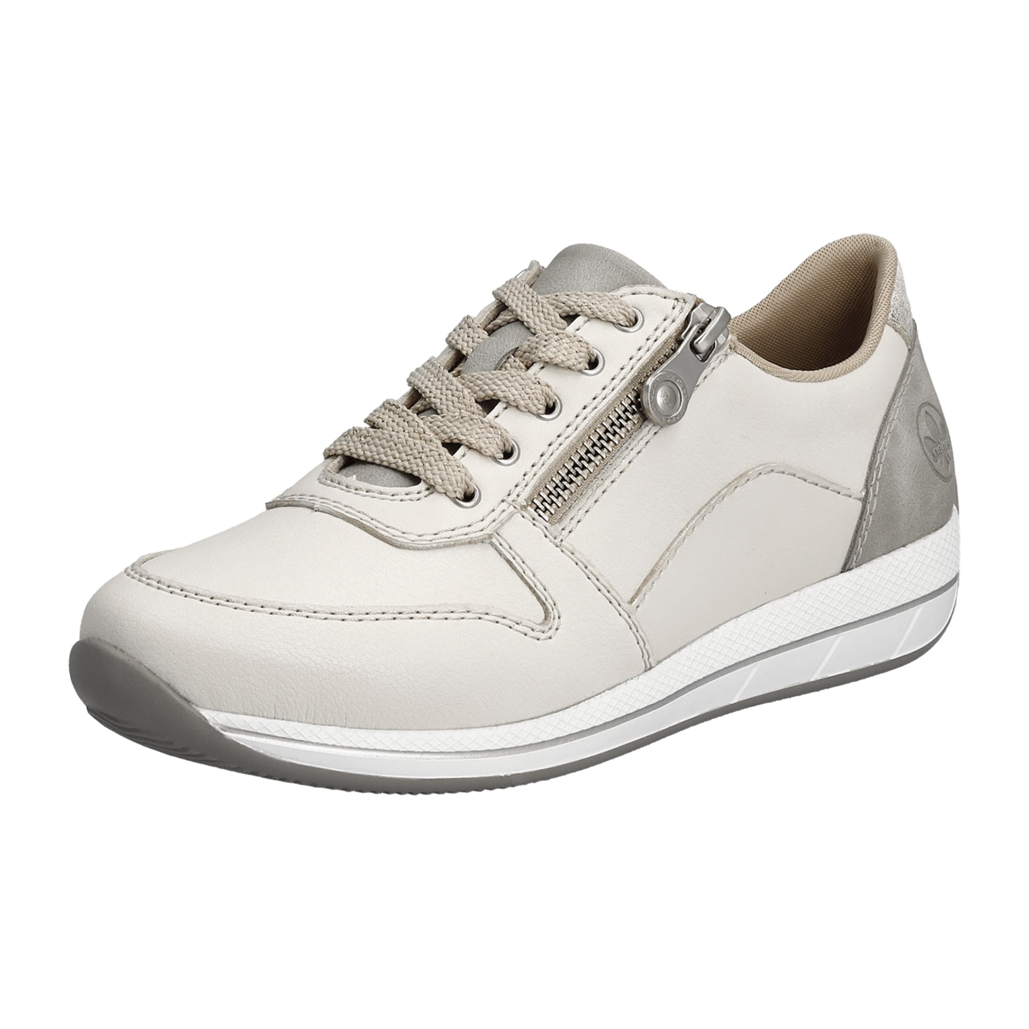 Rieker Women's White Leather Casual Shoes, Wide Fit, Comfortable Flat Heel