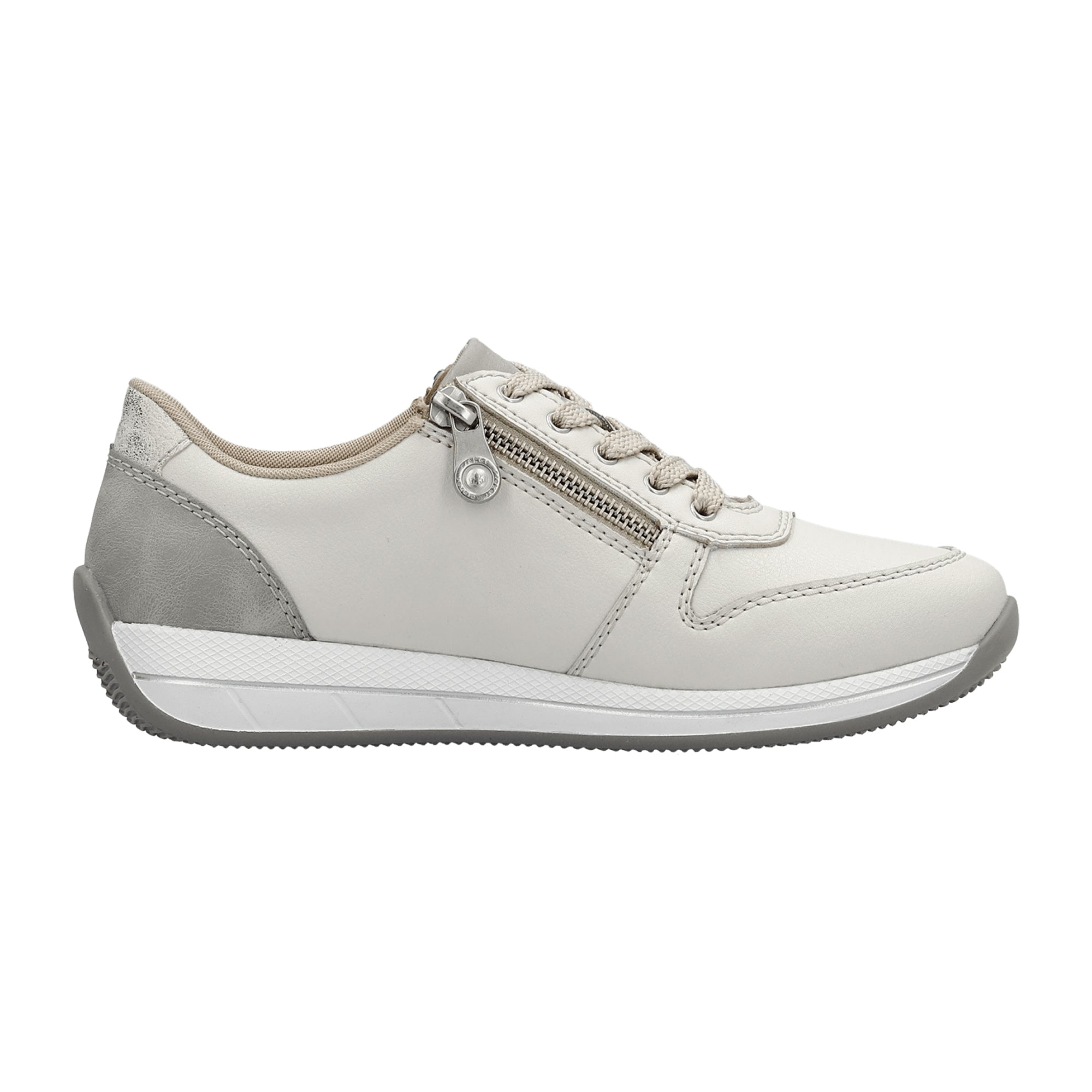 Rieker Women's White Leather Casual Shoes, Wide Fit, Comfortable Flat Heel