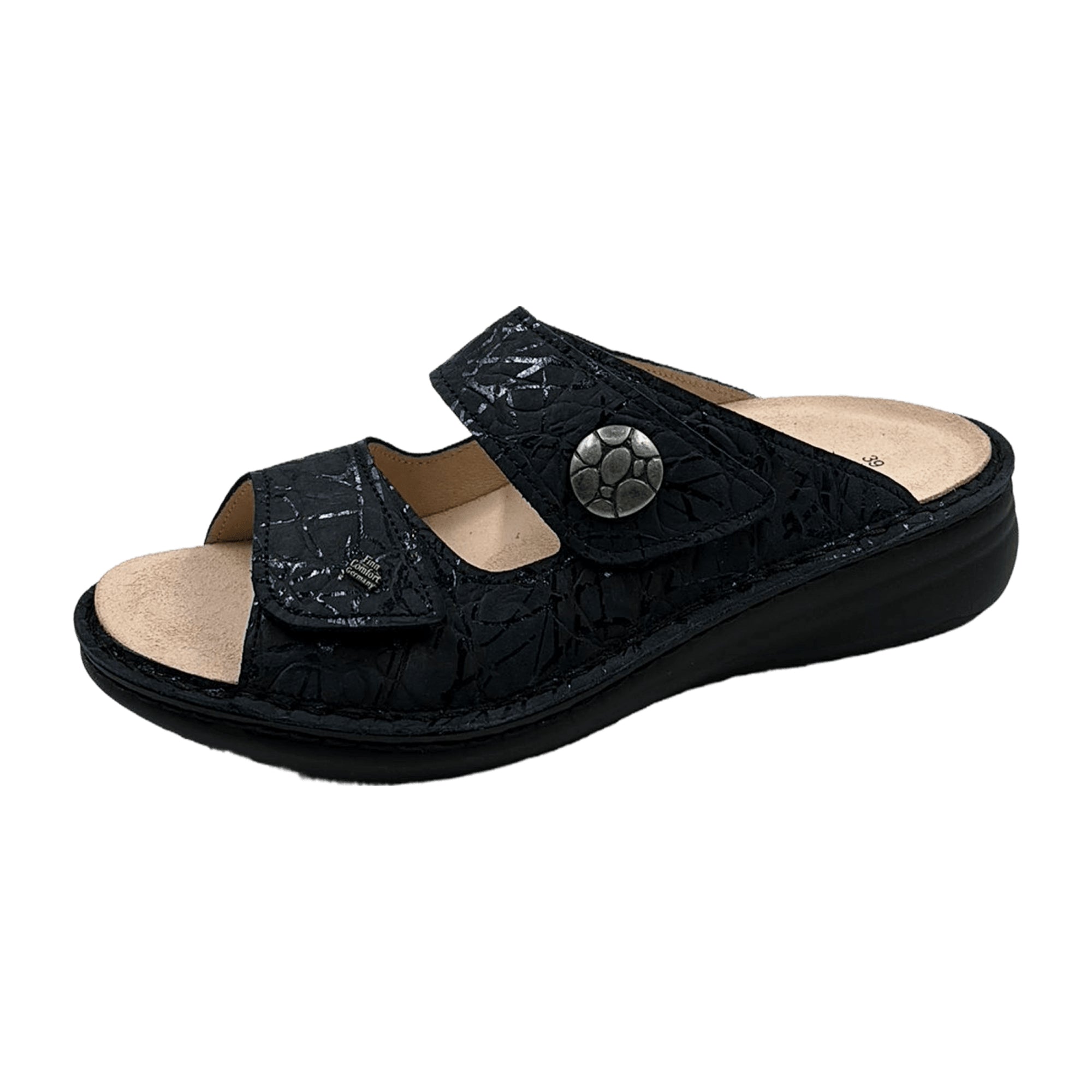 Finn Comfort Moorea Marine Blue Slip-On Sandals - Comfortable Leather Footwear for Women with Soft Footbed