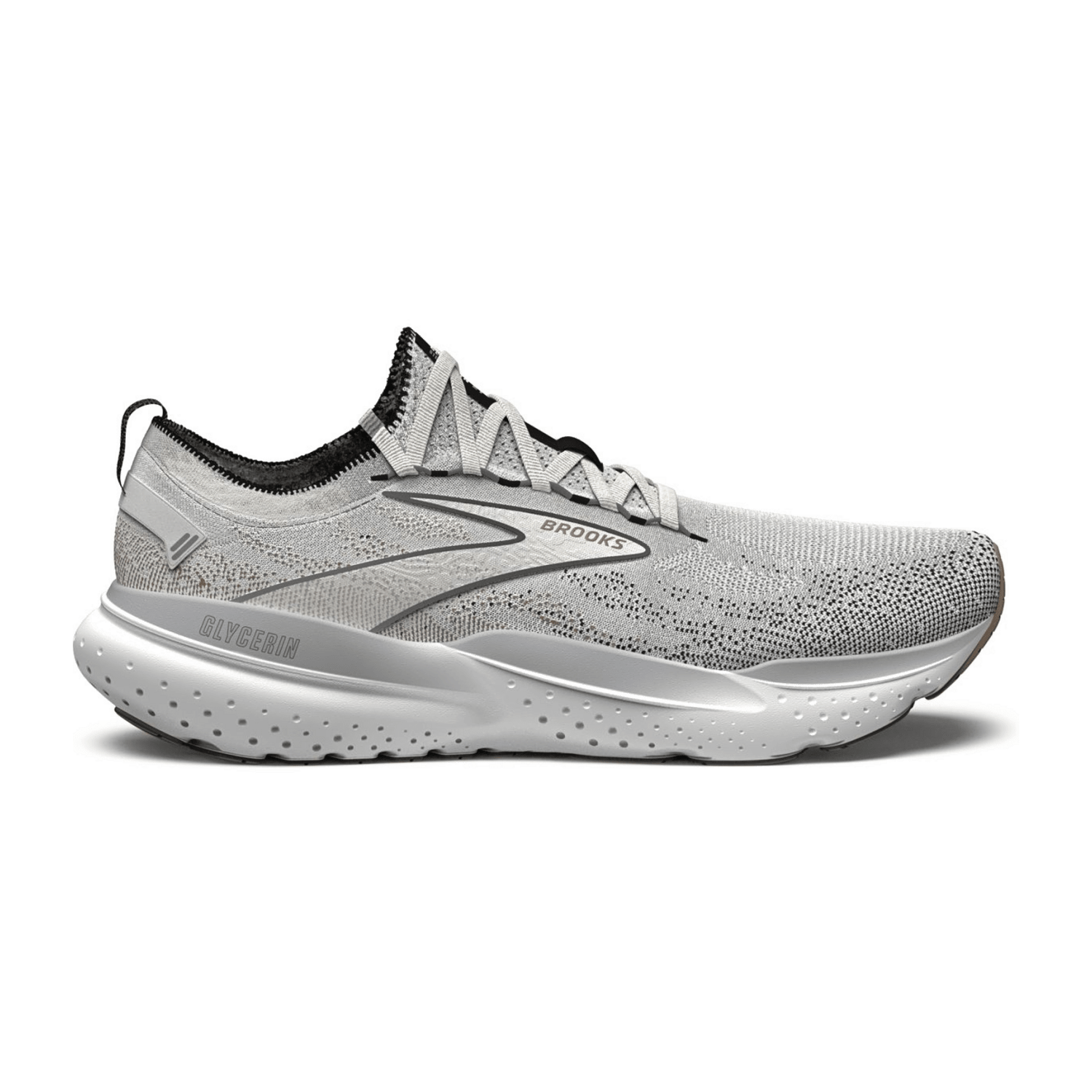 Brooks Women's Glycerin Stealthfit 21 Sneakers in White Grey Black, Mesh Upper with Lace-Up Closure and Rubber Sole