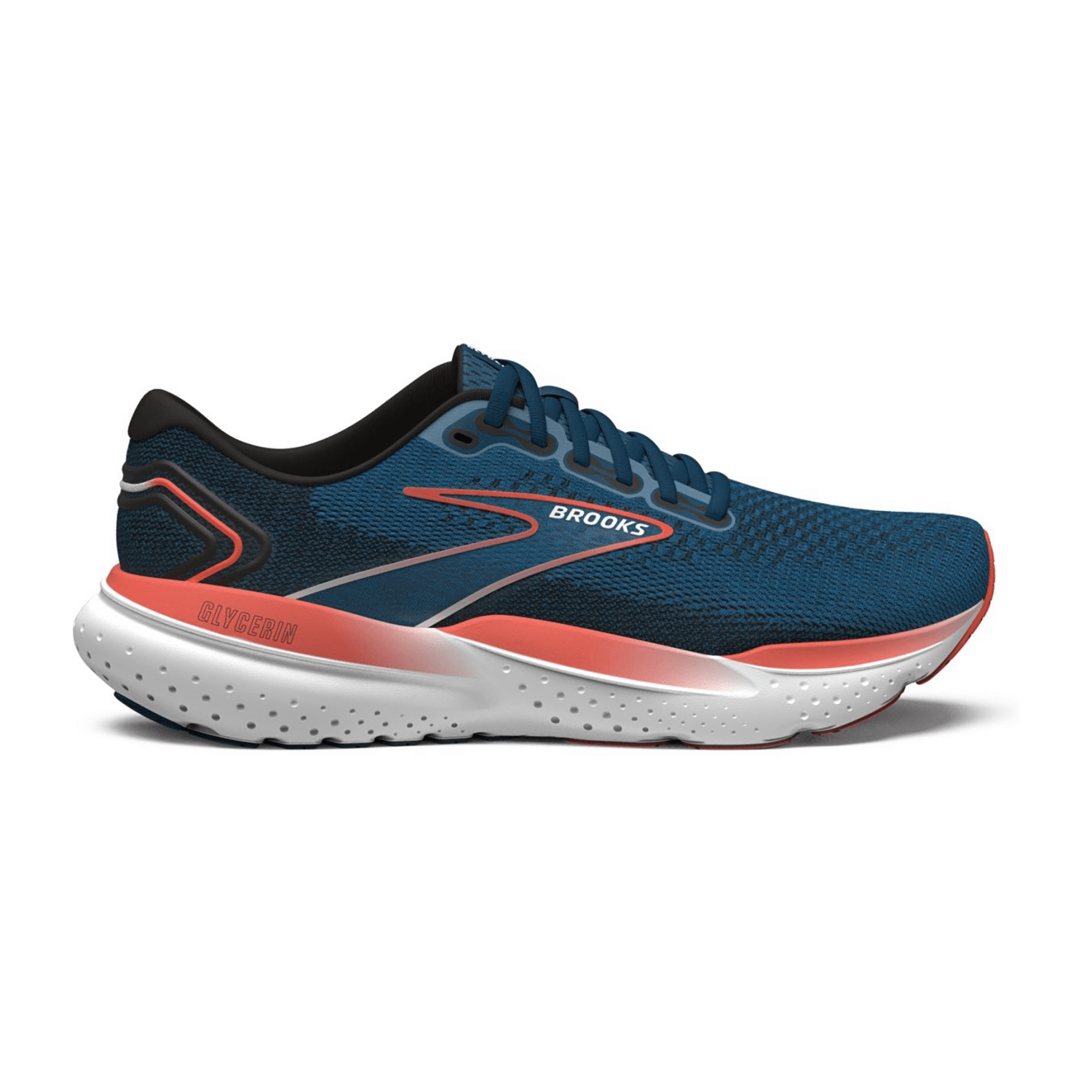 Brooks Glycerin 21 Men's Running Shoes in Blue Opal/Black/Nasturtium, Lace-Up, Textile Upper, Padded Lining, Rubber Outsole