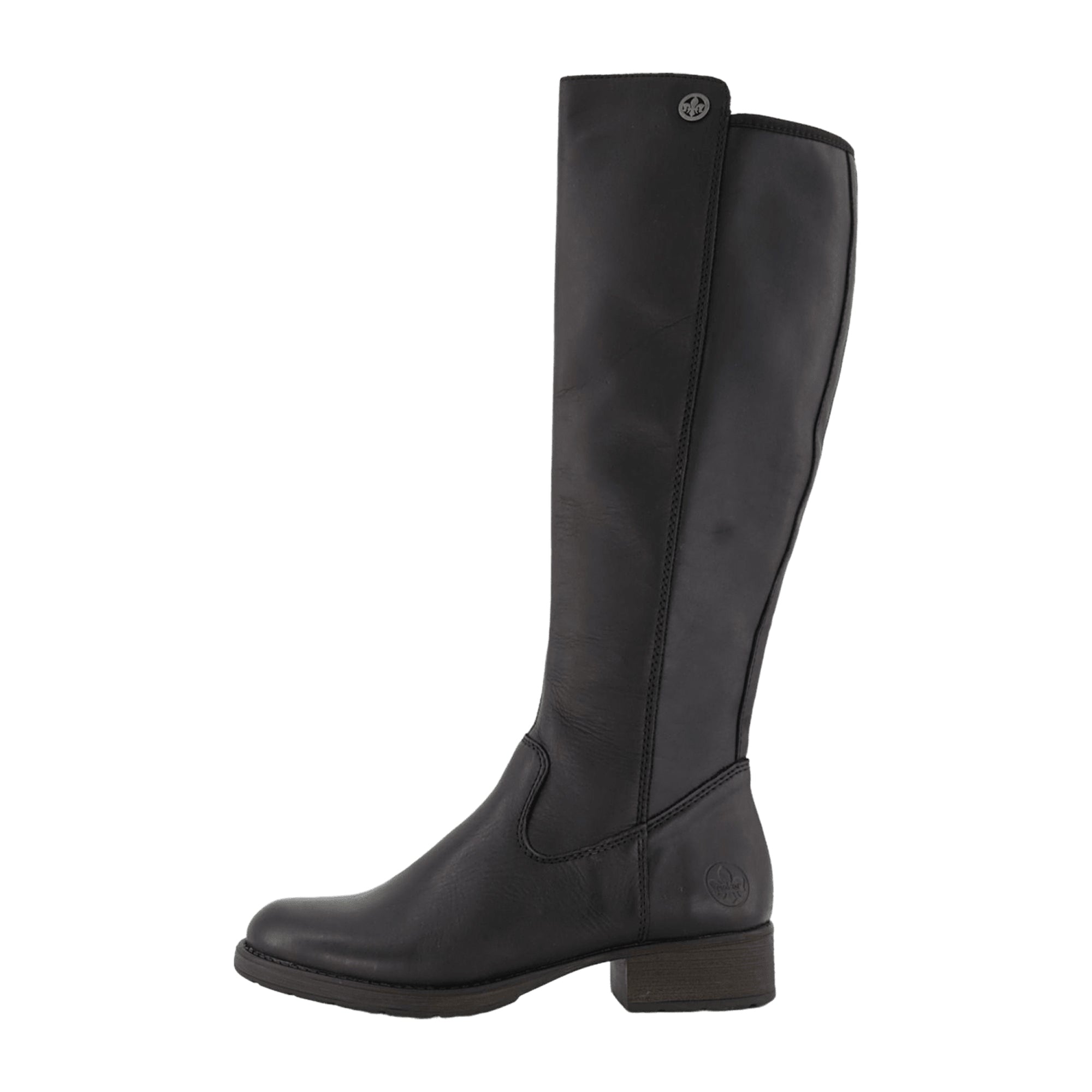 Rieker Z9591-01 Women's Black Leather Winter Boots with Low Heel