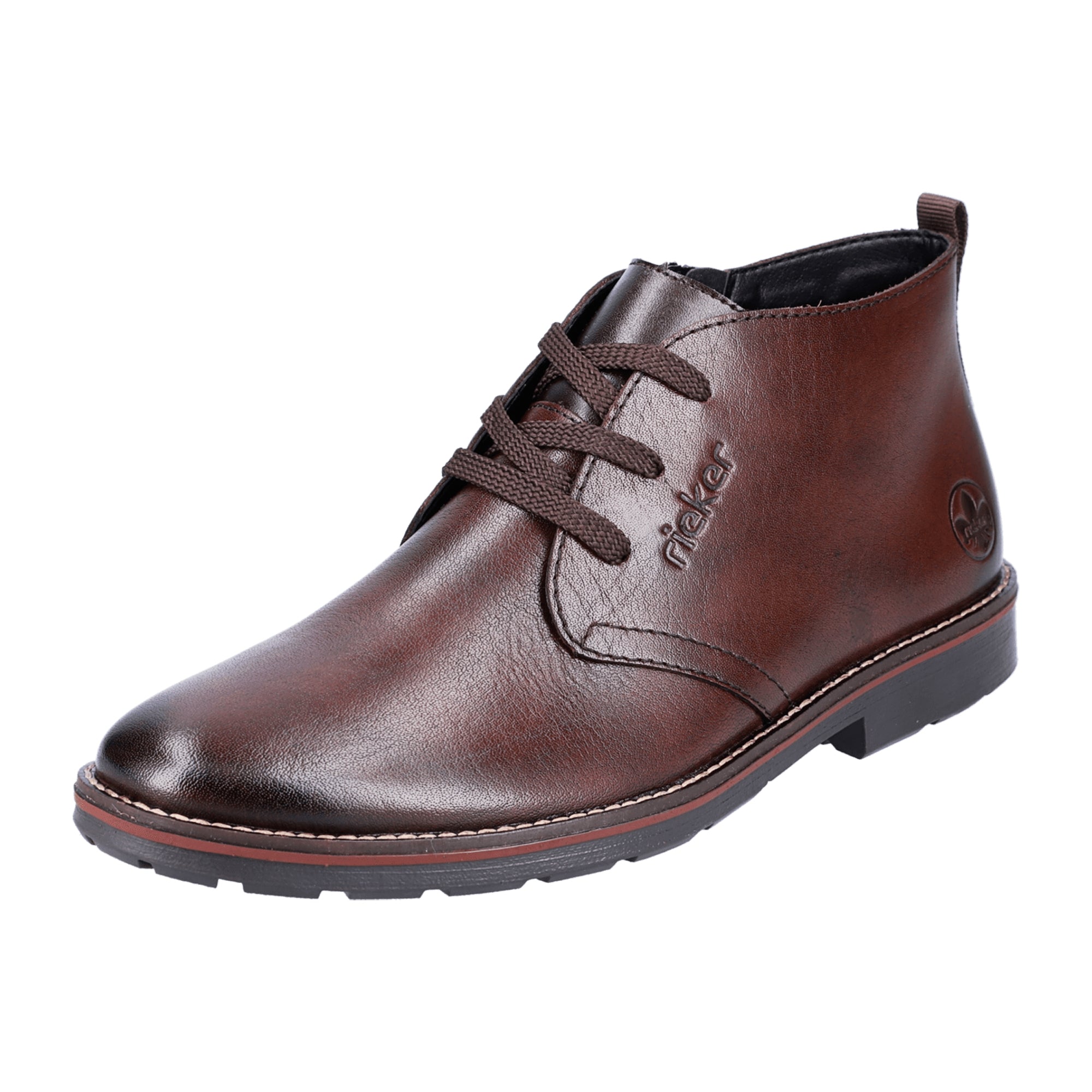Rieker Mens Brown Leather Boots with Warm Lining and Side Zipper