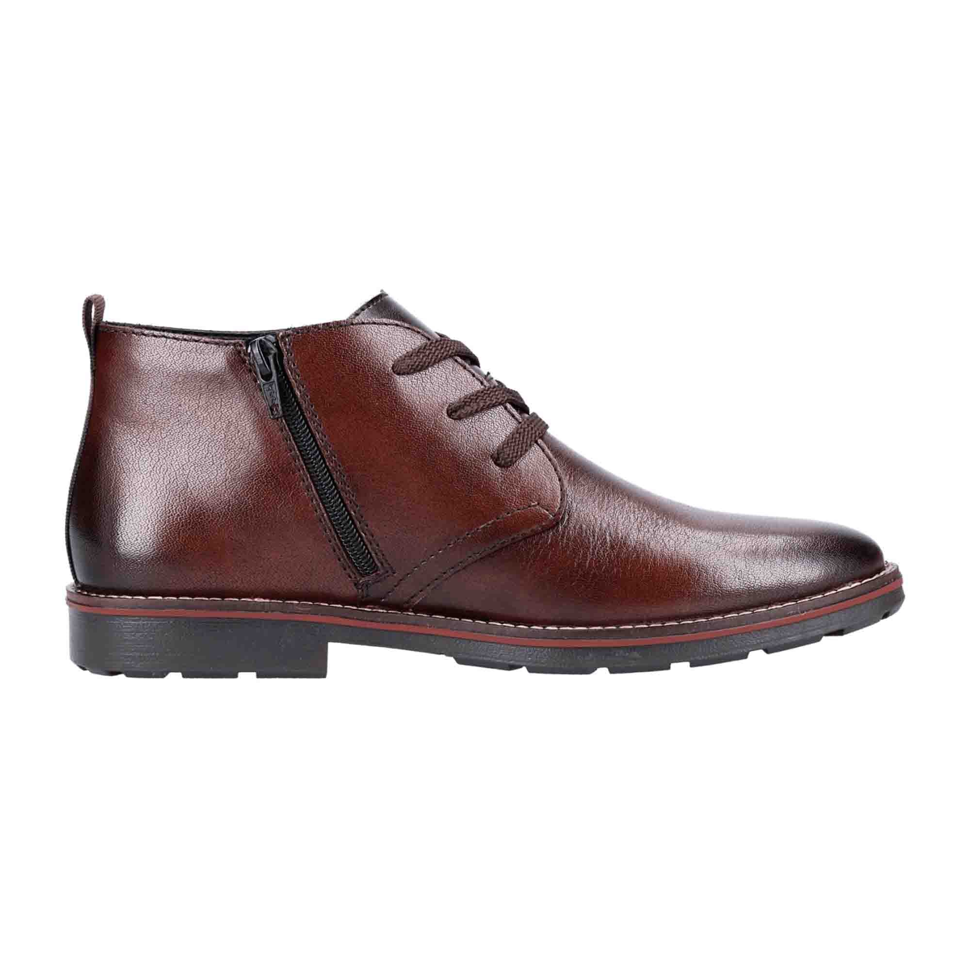 Rieker Mens Brown Leather Boots with Warm Lining and Side Zipper