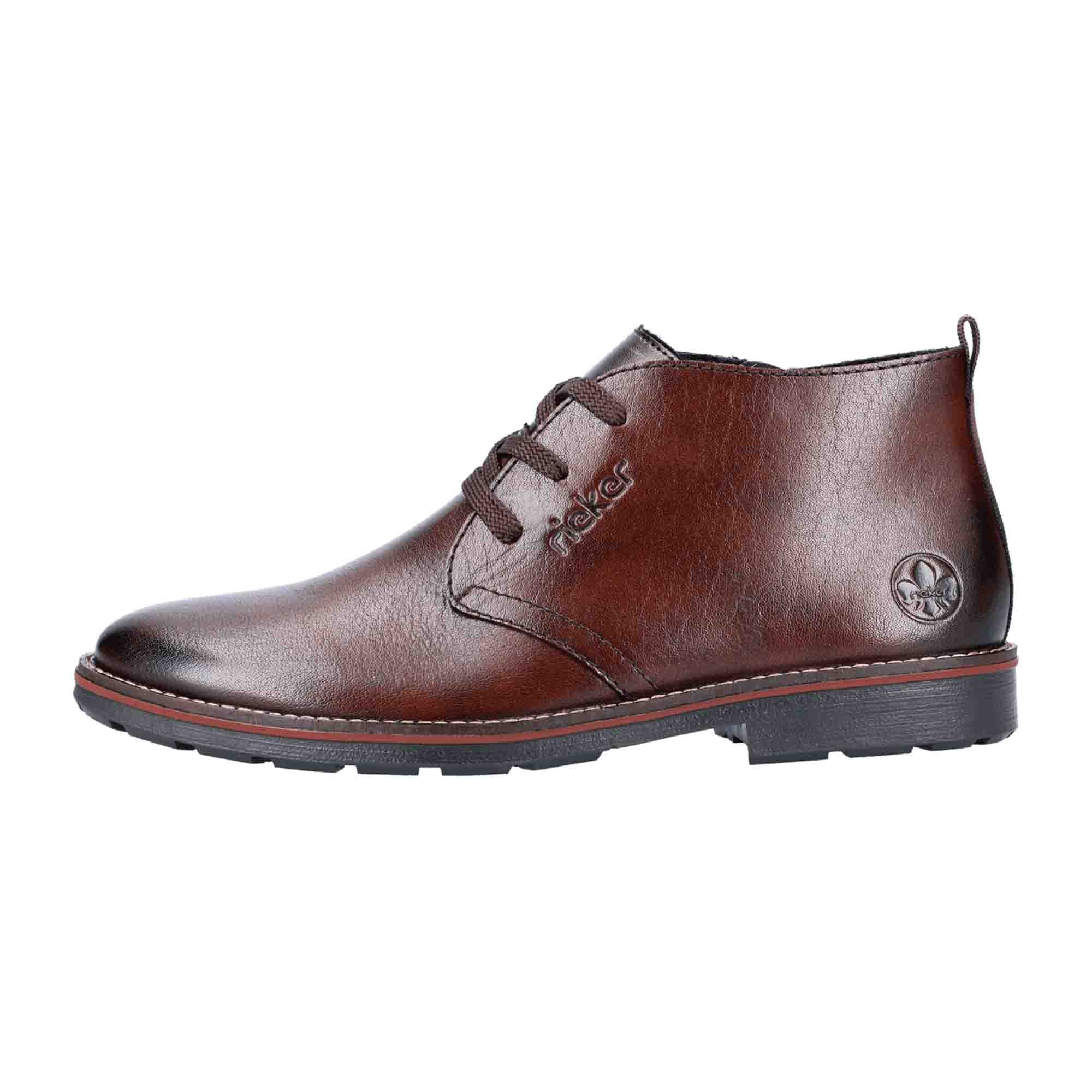 Rieker Mens Brown Leather Boots with Warm Lining and Side Zipper