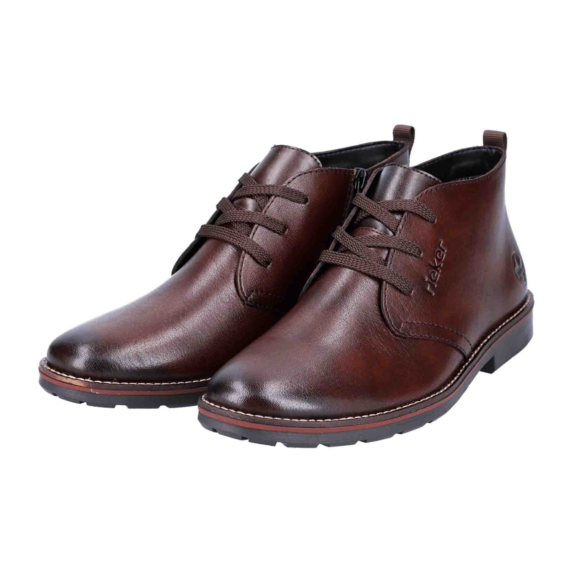 Rieker Mens Brown Leather Boots with Warm Lining and Side Zipper