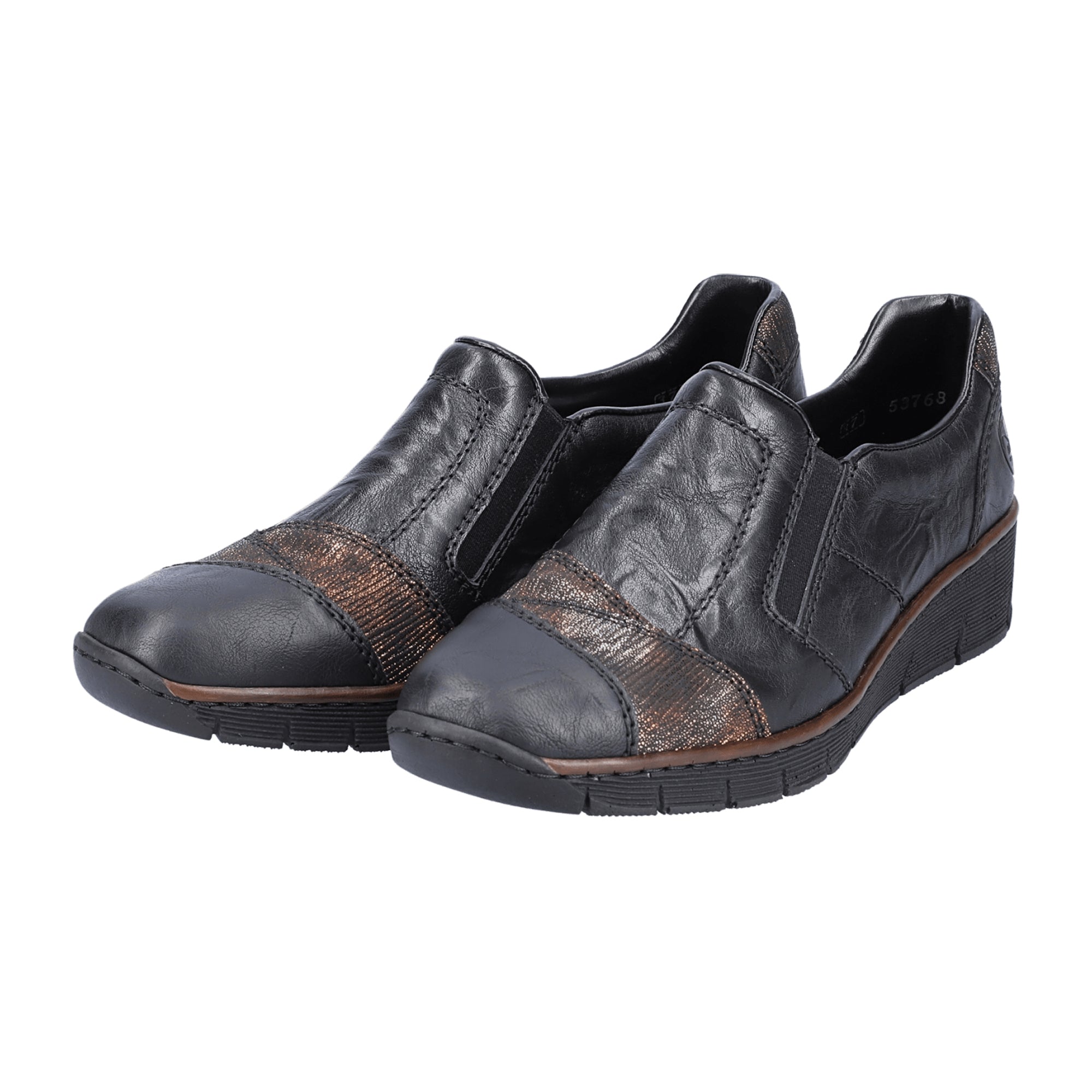 Rieker Women's Black Slip-On Wedge Shoes Round Toe Comfortable Casual Footwear