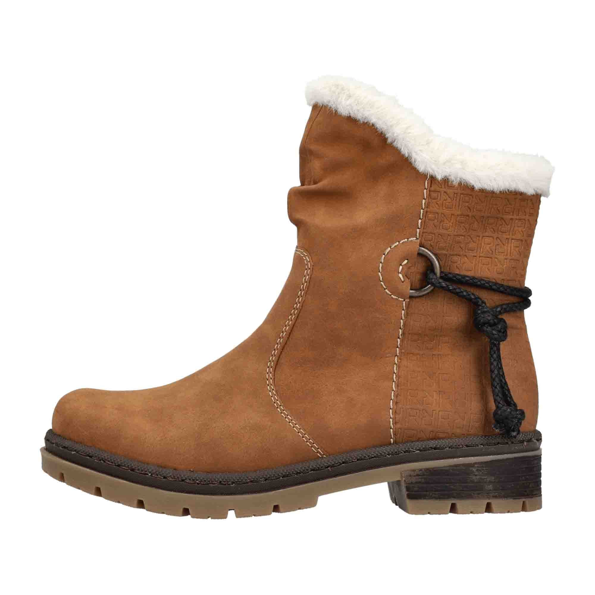 Rieker Y7470-24 Women's Brown Ankle Boots with Warm Lining and Zip Closure