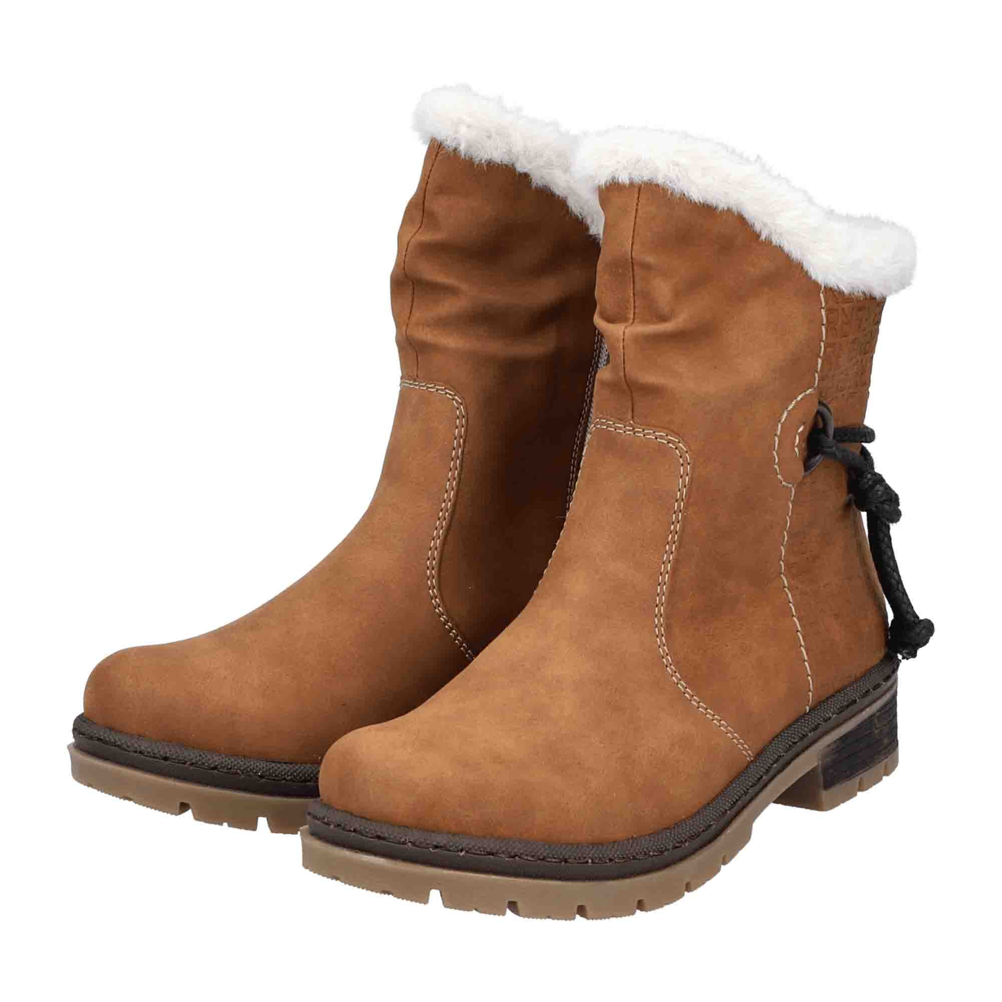 Rieker Y7470-24 Women's Brown Ankle Boots with Warm Lining and Zip Closure