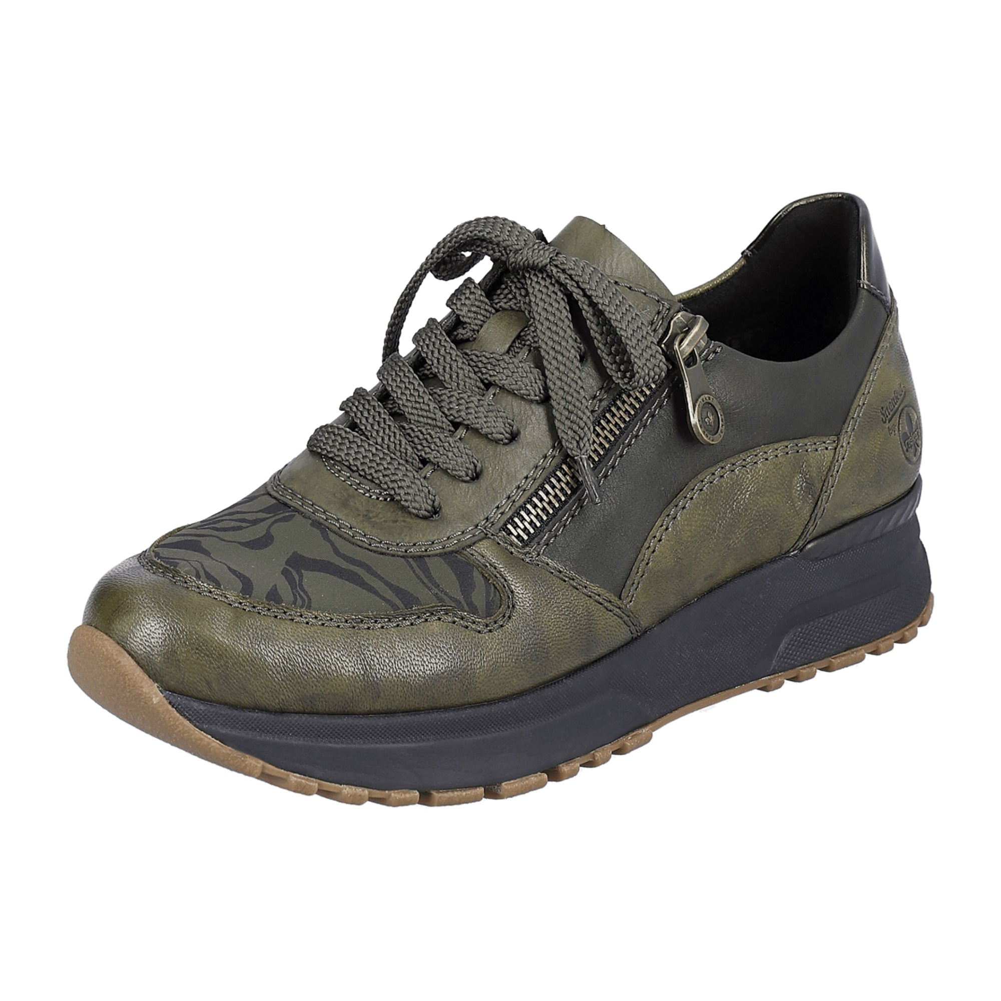 Rieker Women's Olive Sneakers N7401-52 Leather Mix with Removable Insole