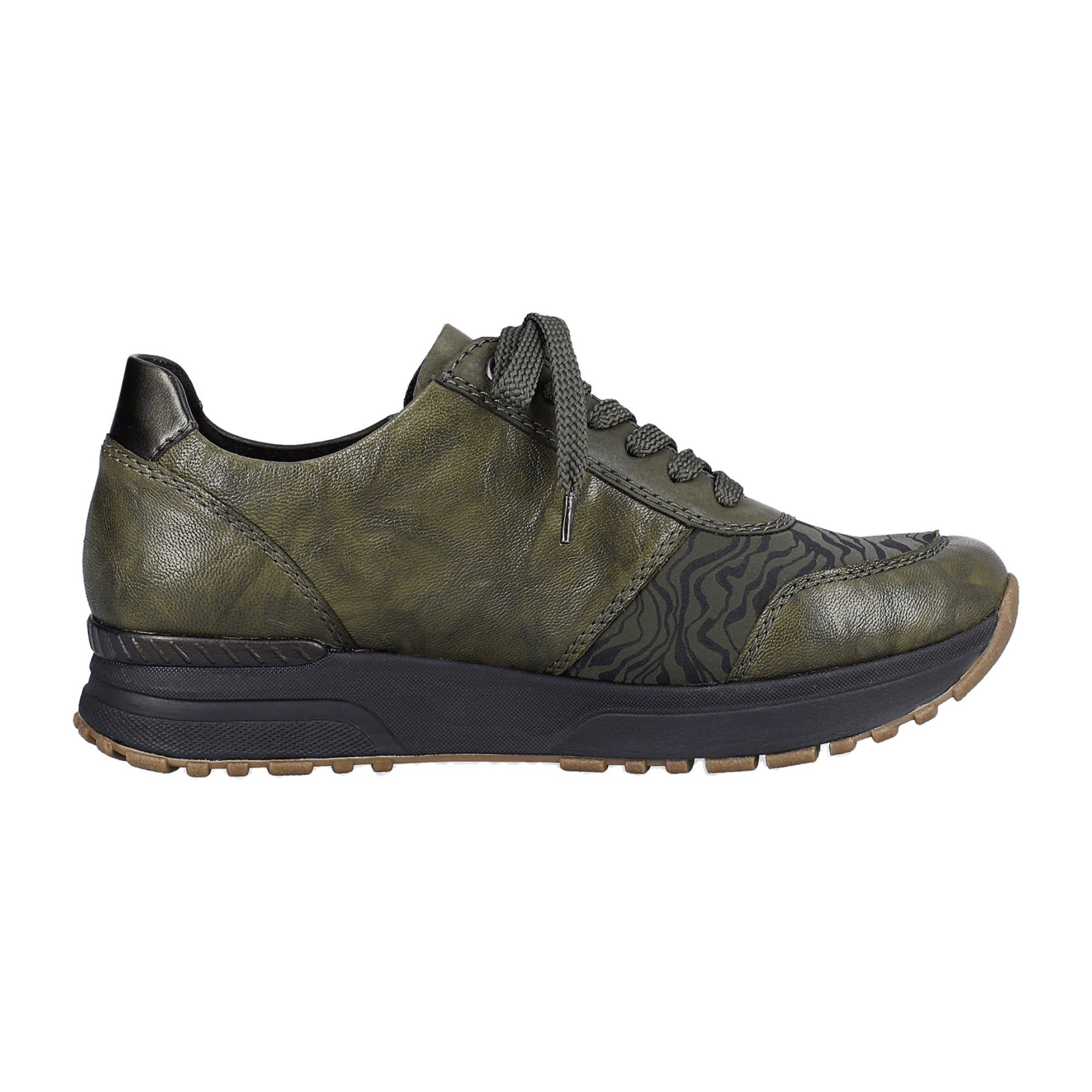 Rieker Women's Olive Sneakers N7401-52 Leather Mix with Removable Insole