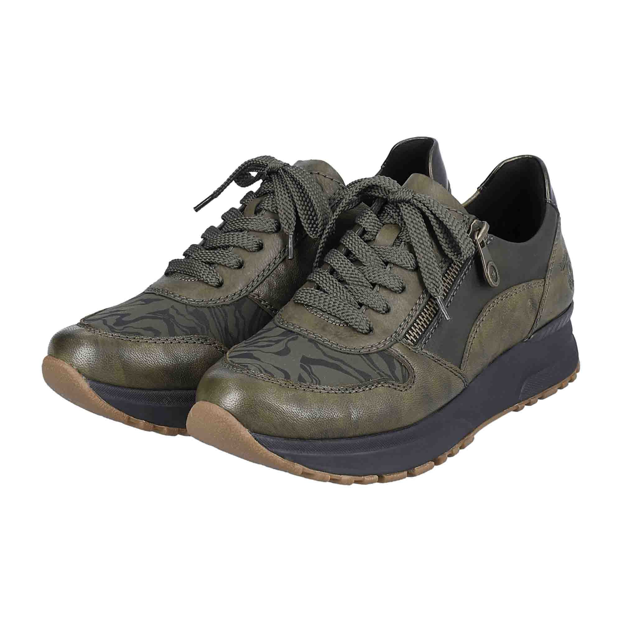 Rieker Women's Olive Sneakers N7401-52 Leather Mix with Removable Insole