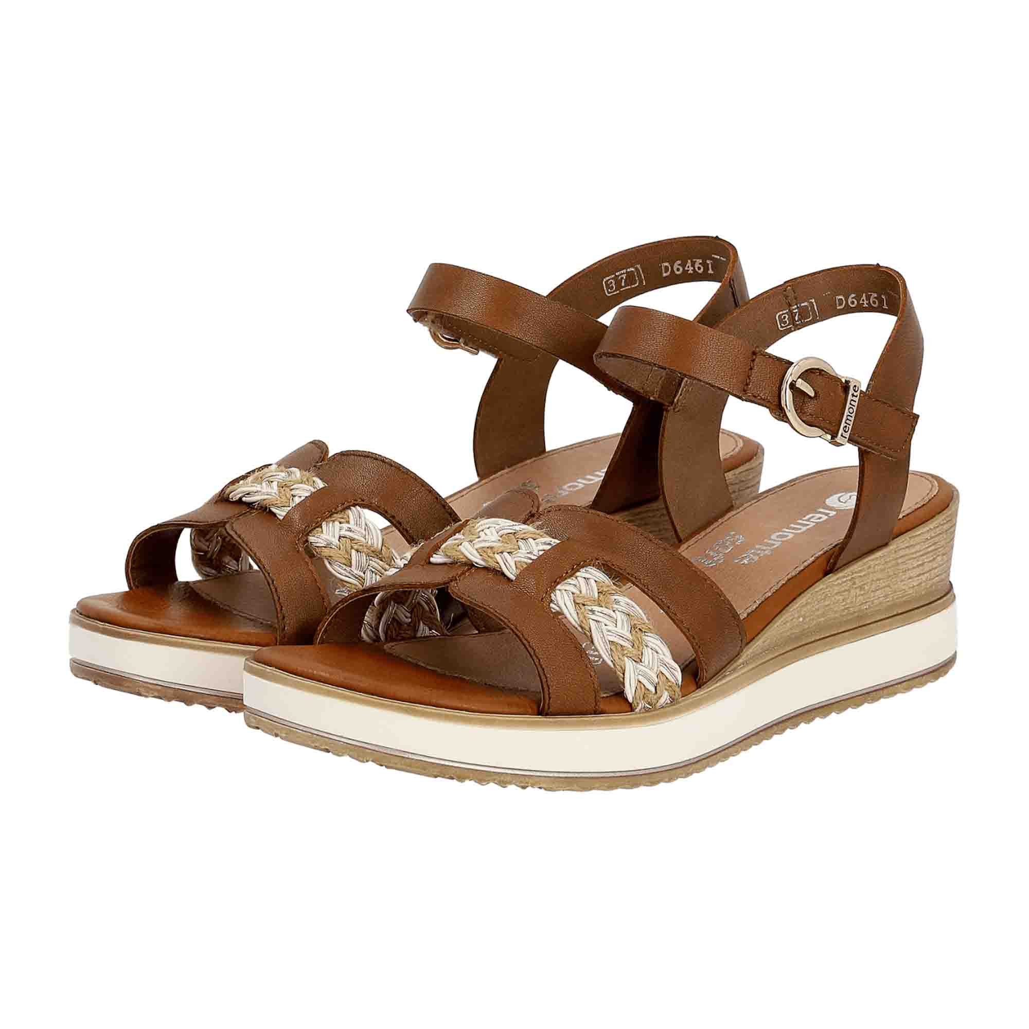 Remonte D6461-24 Women's Brown Leather Wedge Heel Shoes Spring Summer