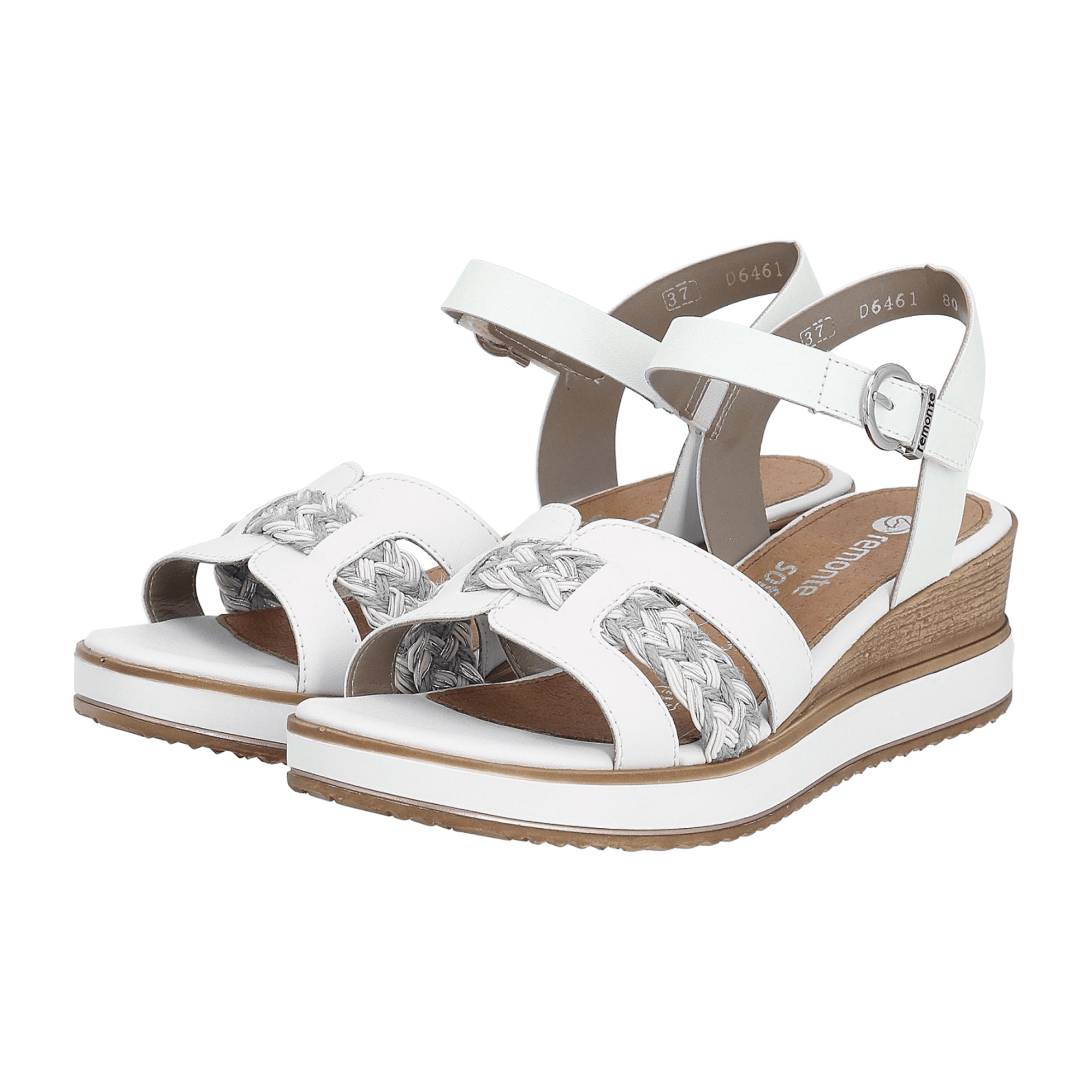 Remonte D6461 Women's White Leather Wedge Heel Shoes Spring Summer Collection