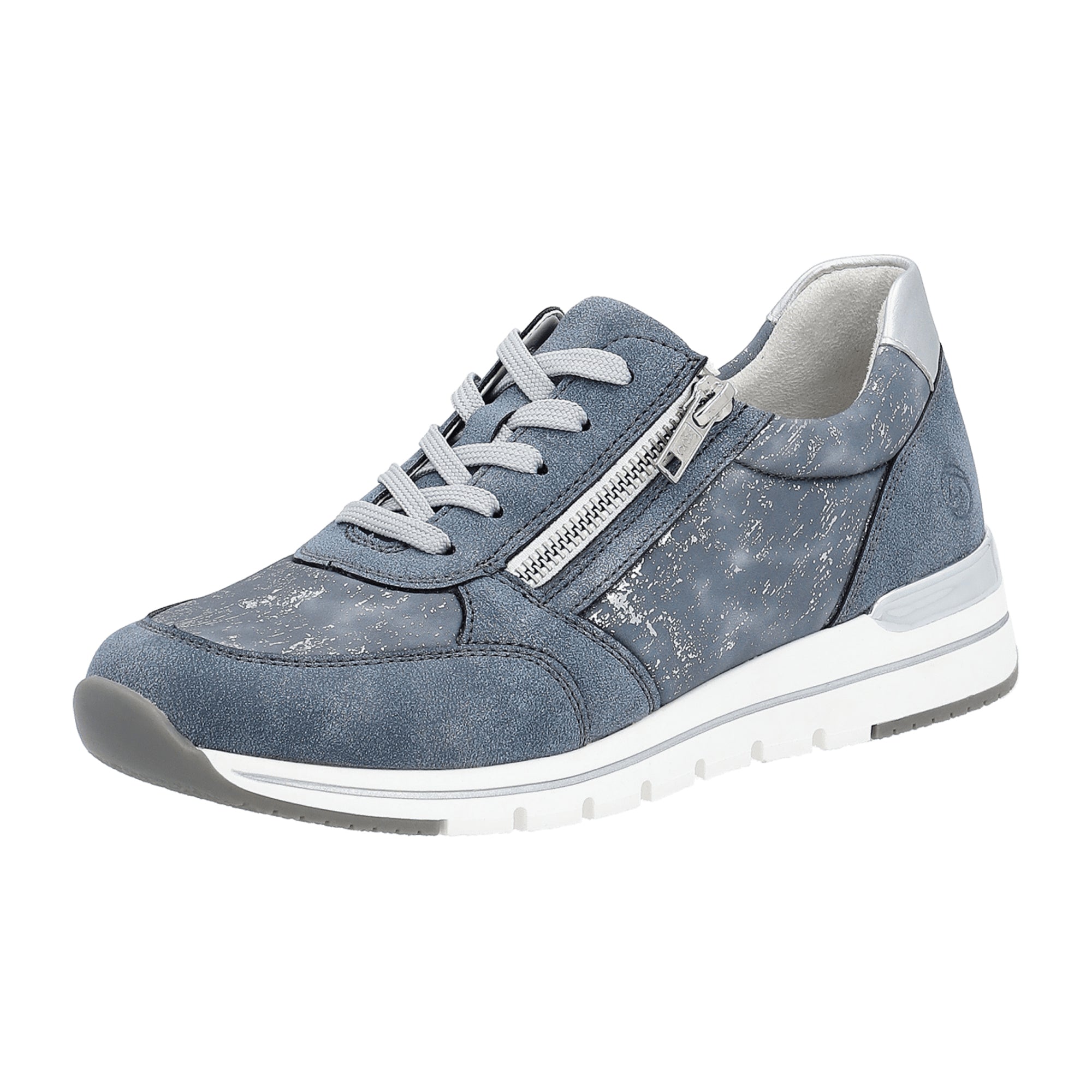 Remonte Women's Blue Leather Shoes with Removable Insole and Lace-Up Closure