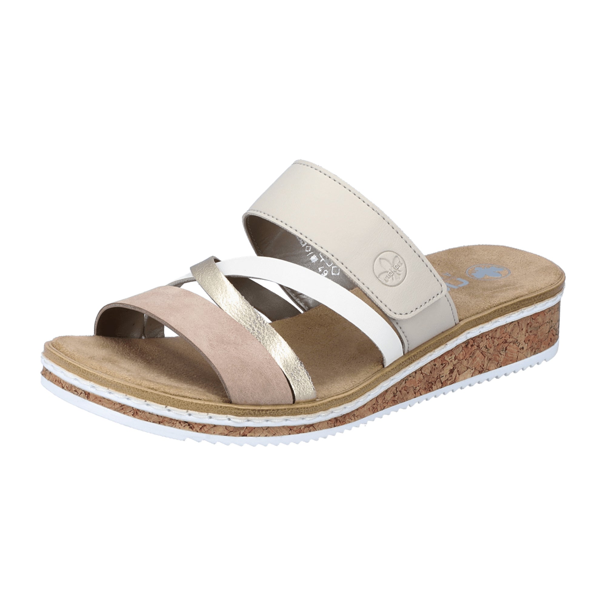 Rieker Beige Women's Sandals V3652 Slip-On Synthetic Leather Open Toe