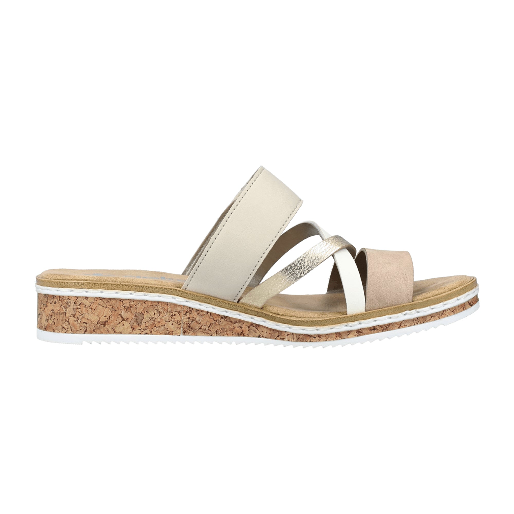 Rieker Beige Women's Sandals V3652 Slip-On Synthetic Leather Open Toe