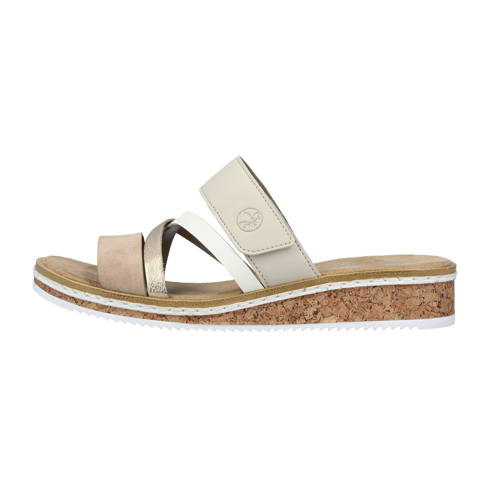 Rieker Beige Women's Sandals V3652 Slip-On Synthetic Leather Open Toe