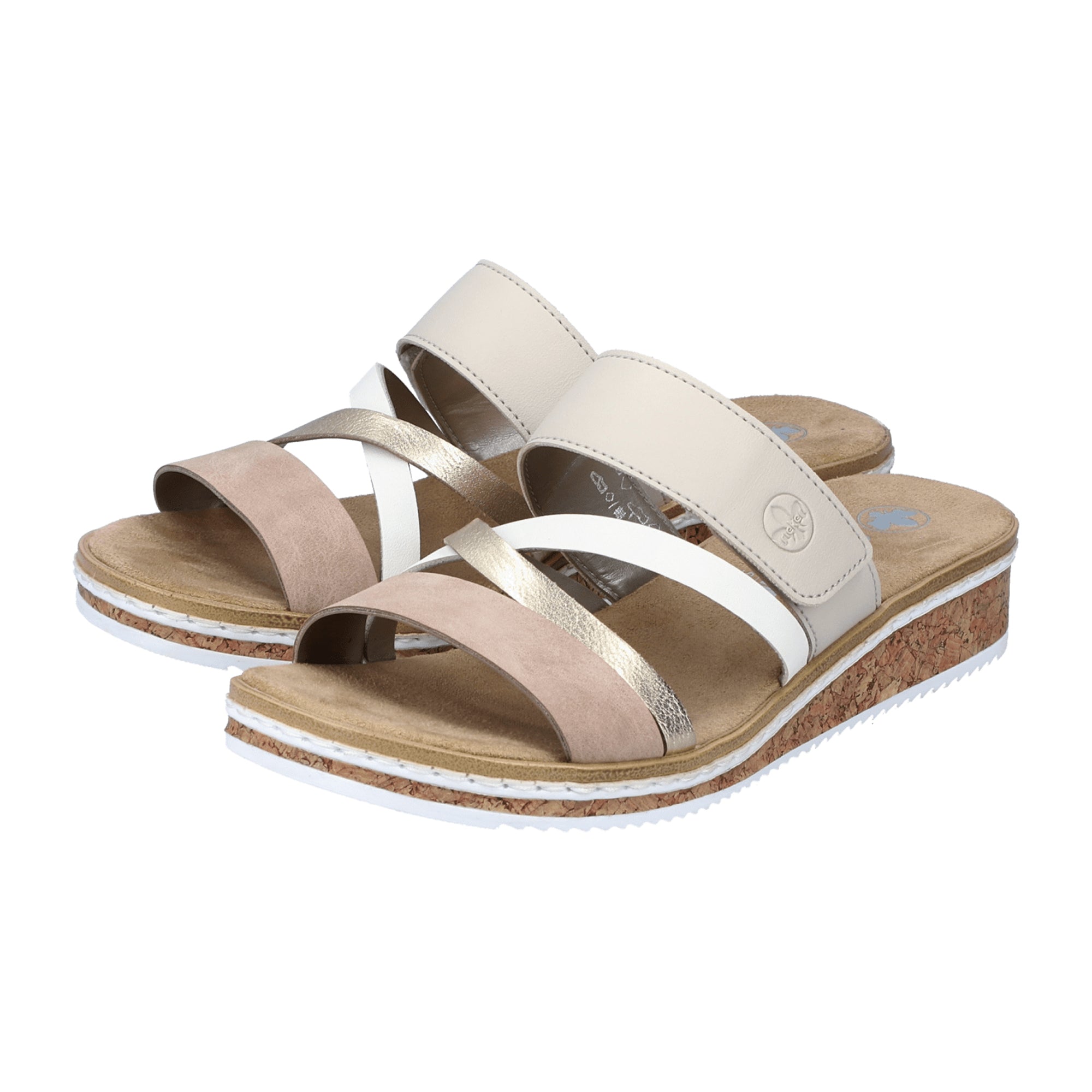 Rieker Beige Women's Sandals V3652 Slip-On Synthetic Leather Open Toe