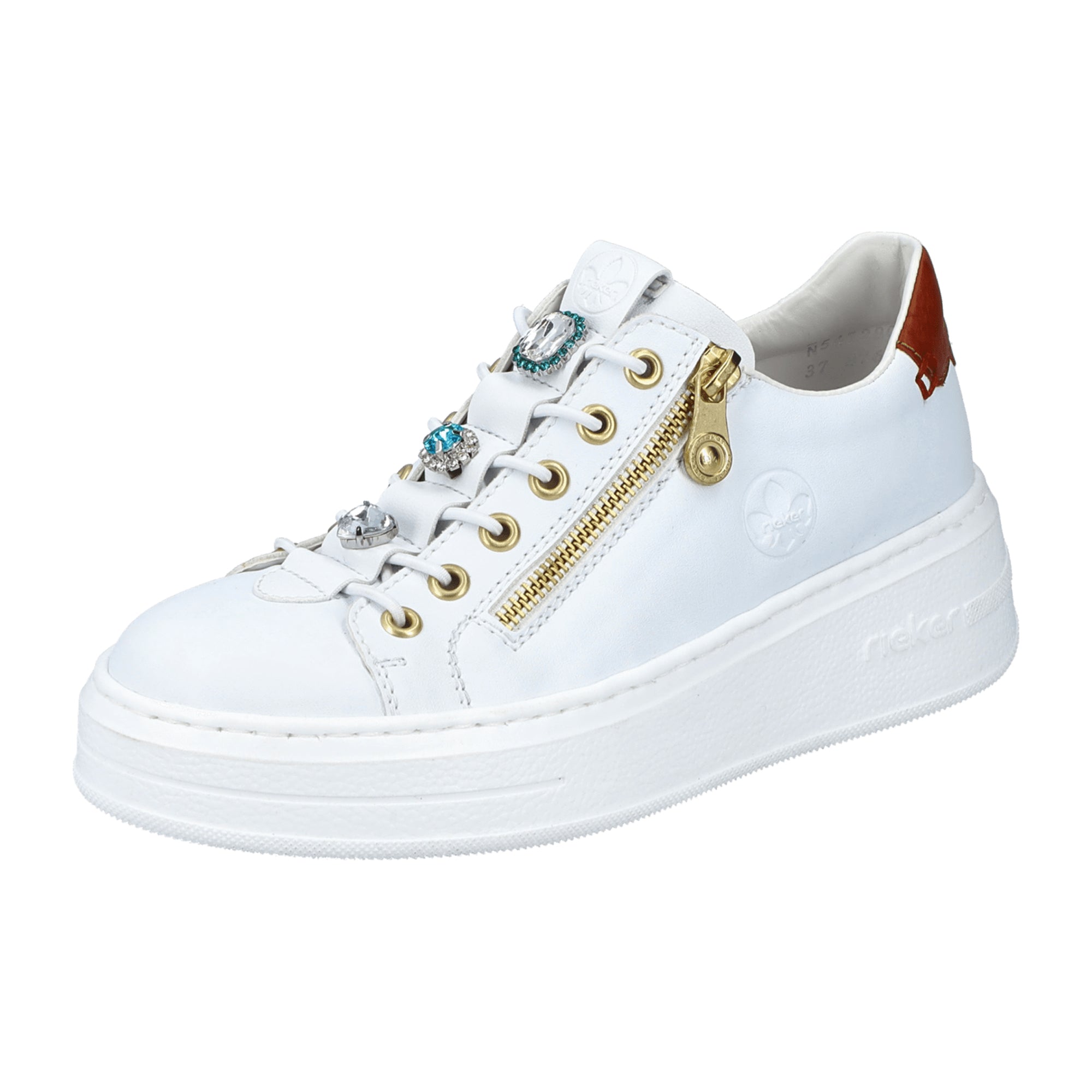 Rieker N5452 Women's White Synthetic Leather Shoes with Flat Heel