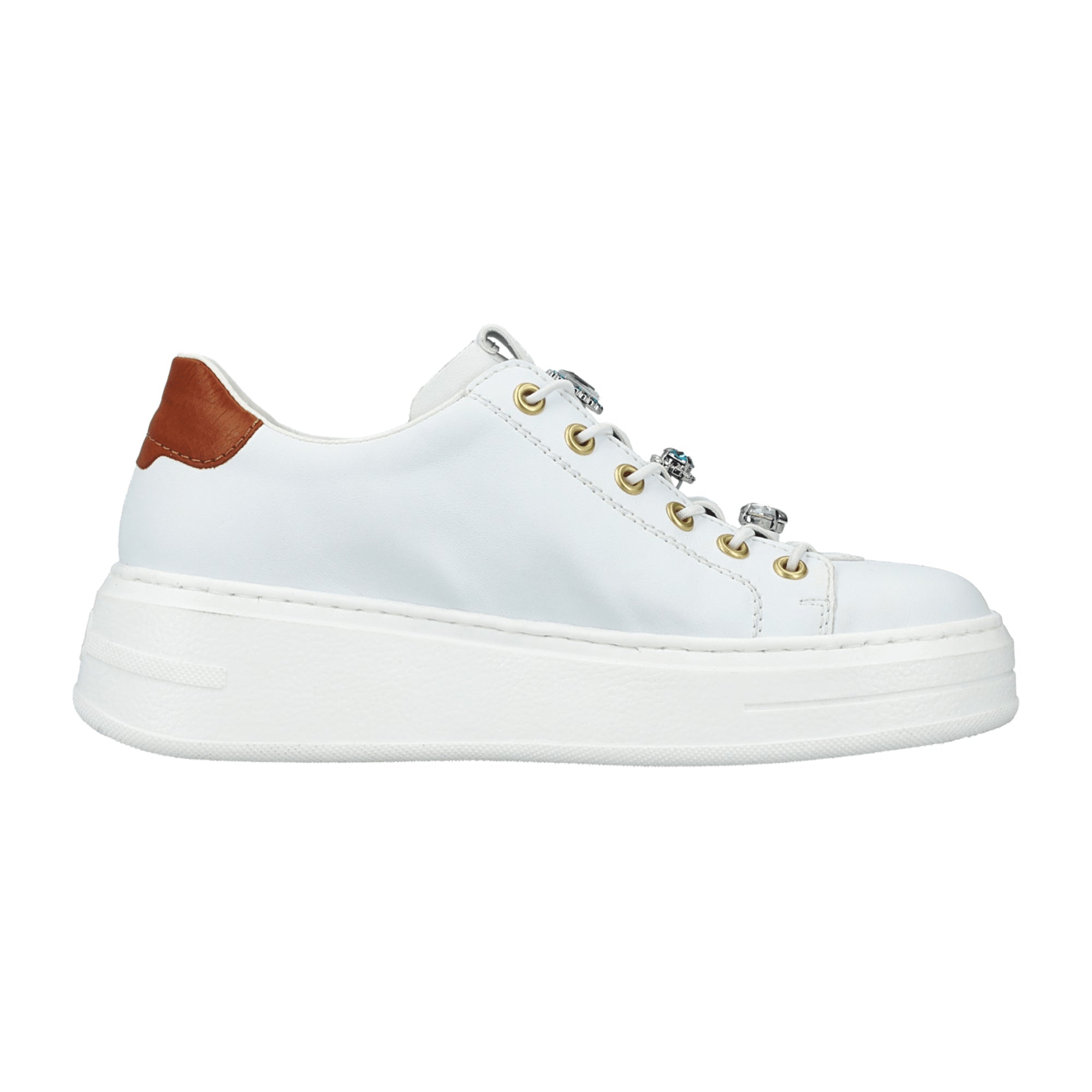Rieker N5452 Women's White Synthetic Leather Shoes with Flat Heel