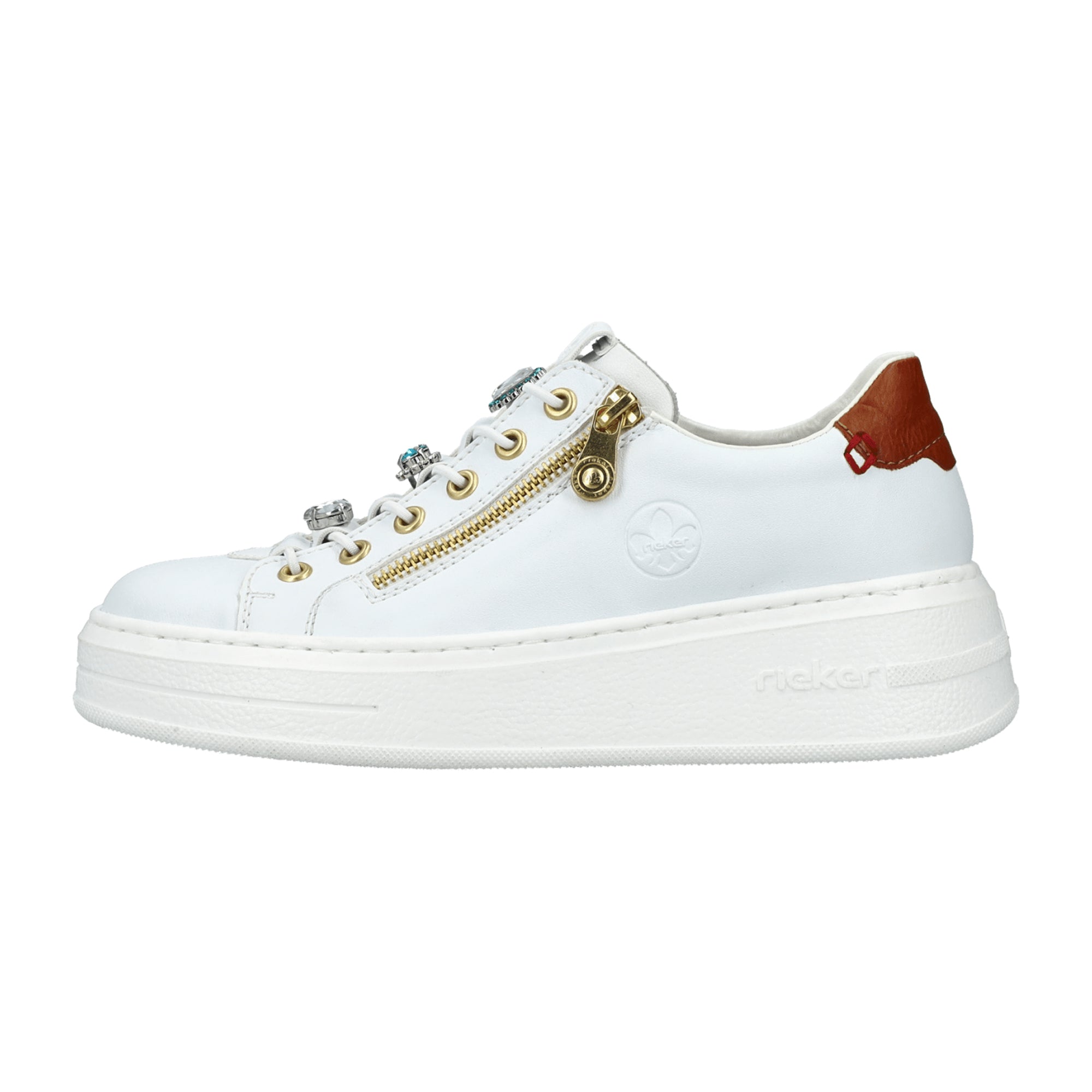 Rieker N5452 Women's White Synthetic Leather Shoes with Flat Heel