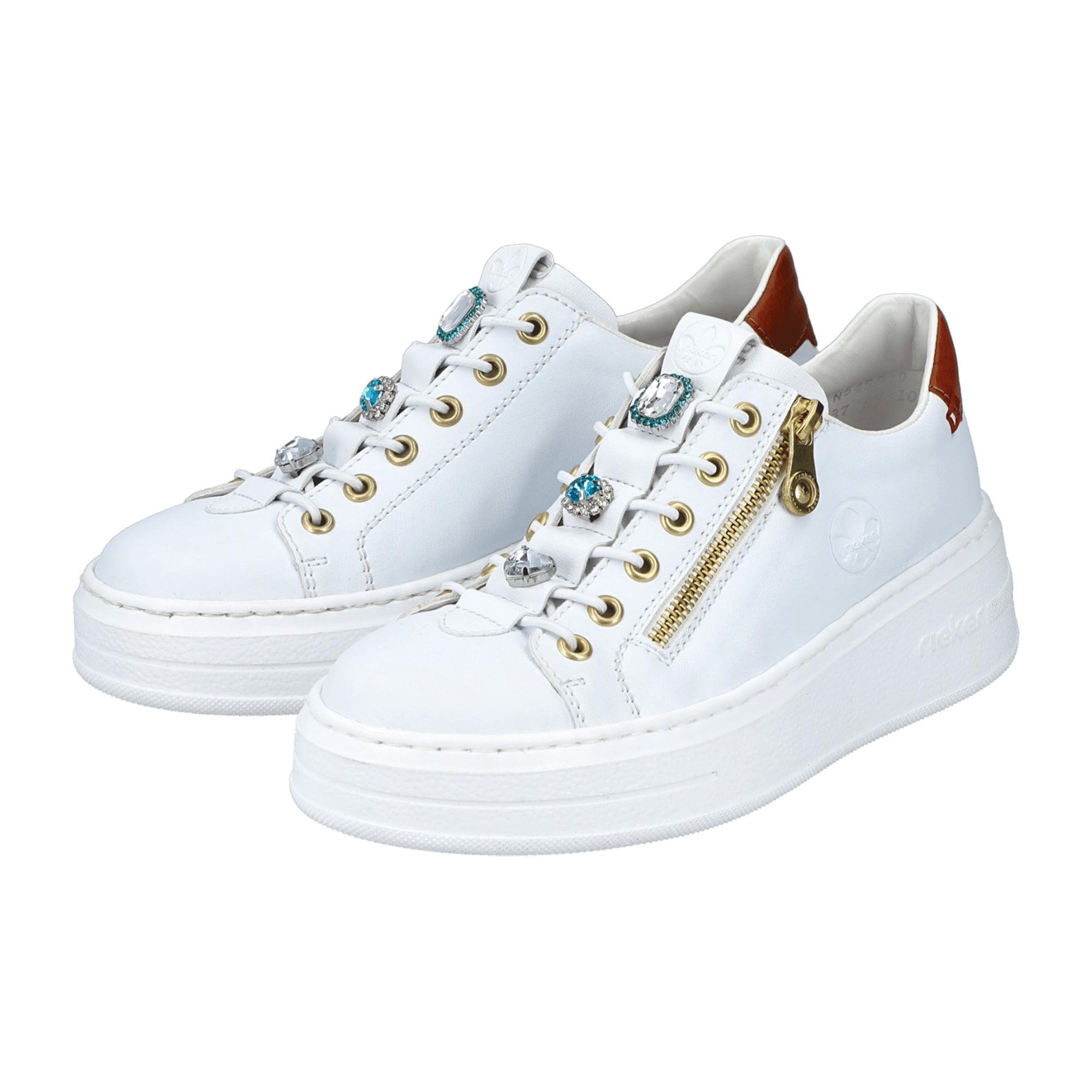 Rieker N5452 Women's White Synthetic Leather Shoes with Flat Heel