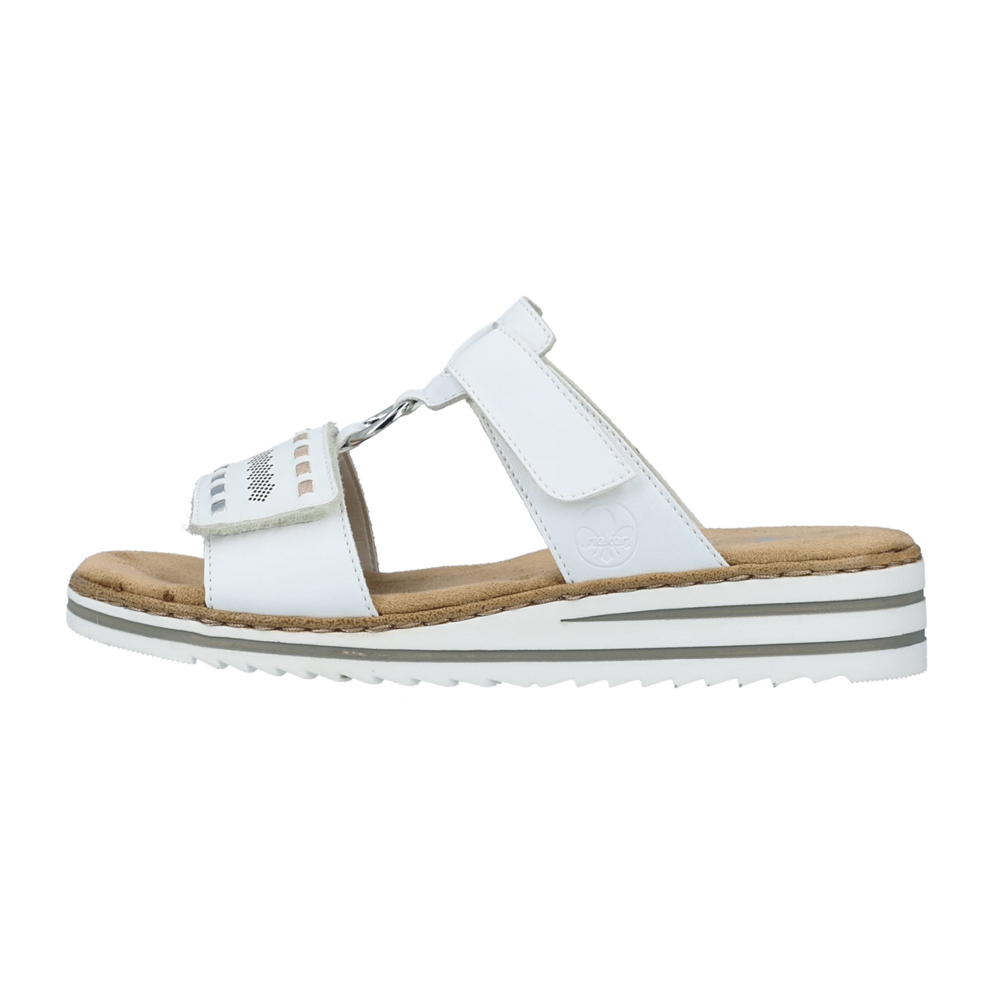 Rieker Women's White Sandals with Flat Heel and Velcro Strap