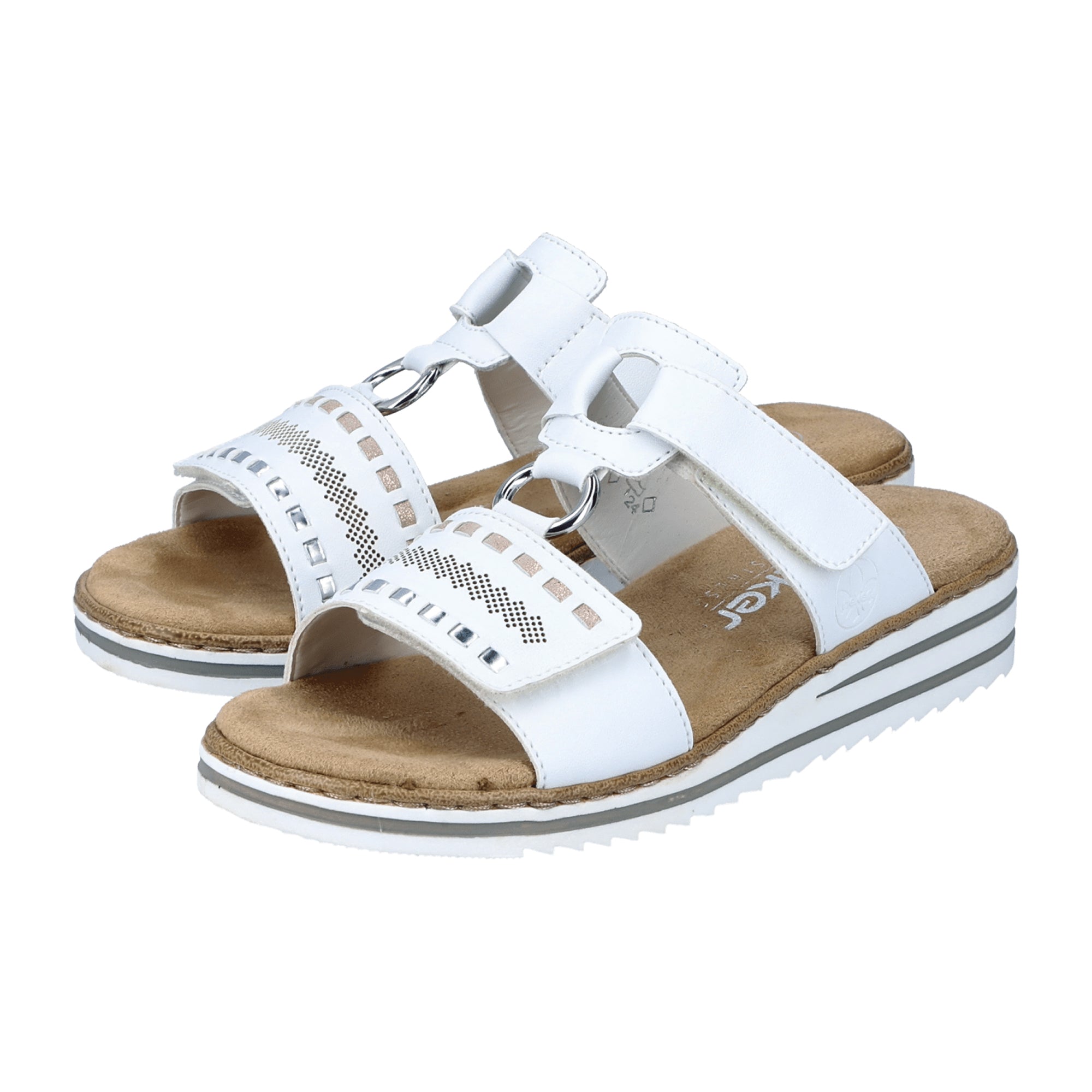 Rieker Women's White Sandals with Flat Heel and Velcro Strap