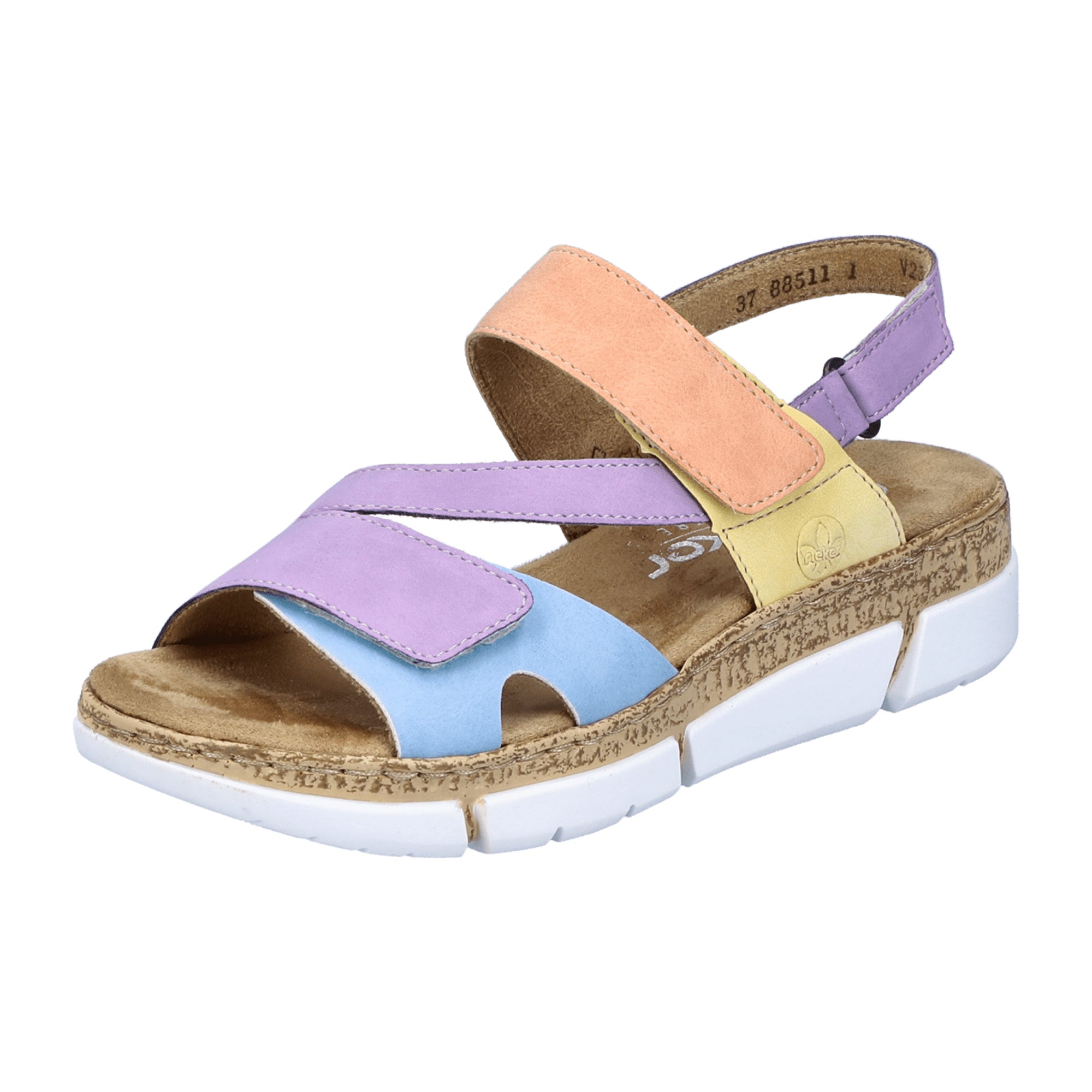 Rieker Women's Colorful Sandals with Velcro Strap and Platform Heel