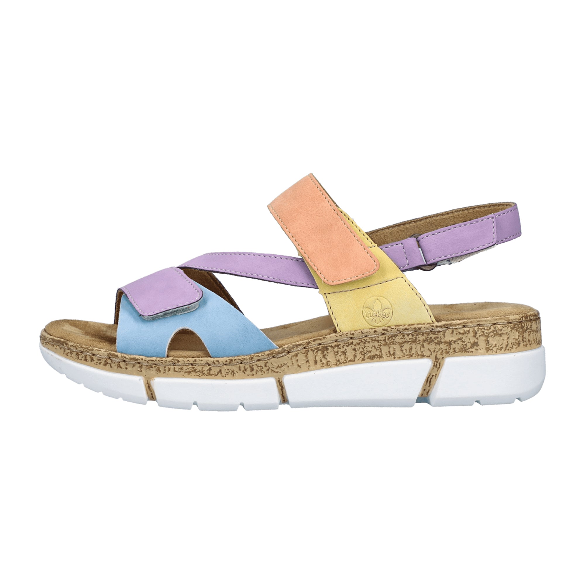 Rieker Women's Colorful Sandals with Velcro Strap and Platform Heel