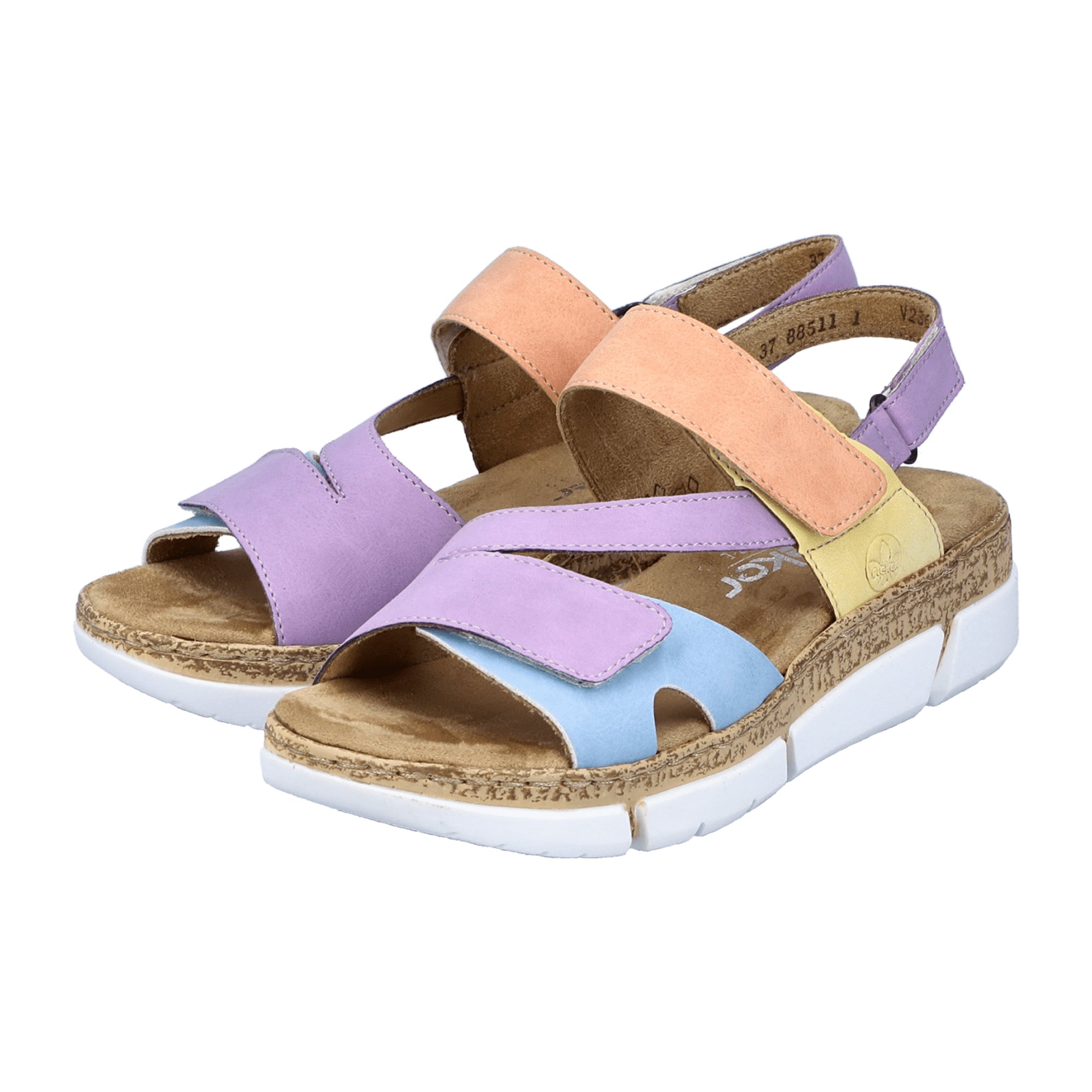 Rieker Women's Colorful Sandals with Velcro Strap and Platform Heel