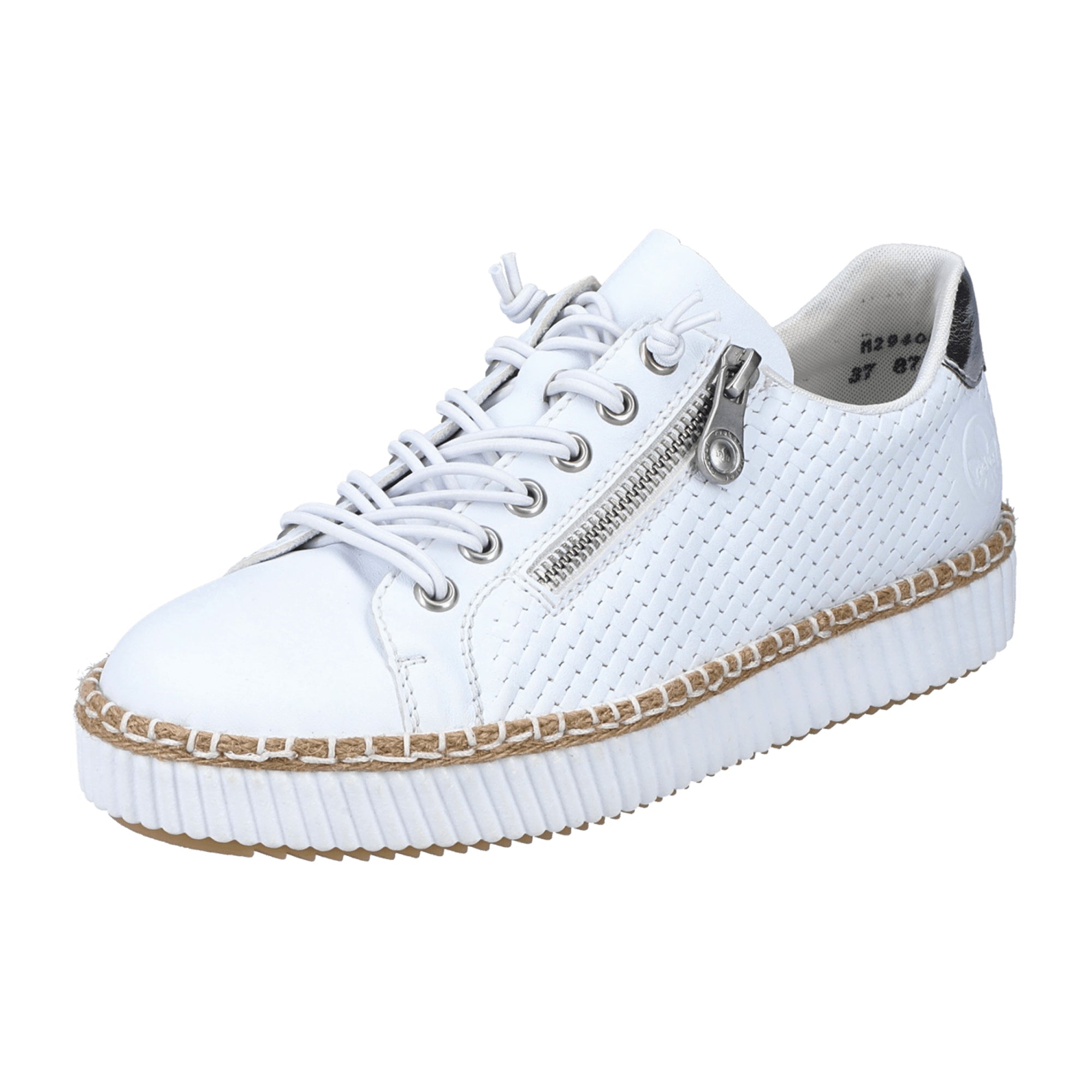 Rieker M2940 Women's White Sneakers with Removable Insole and Zip Closure