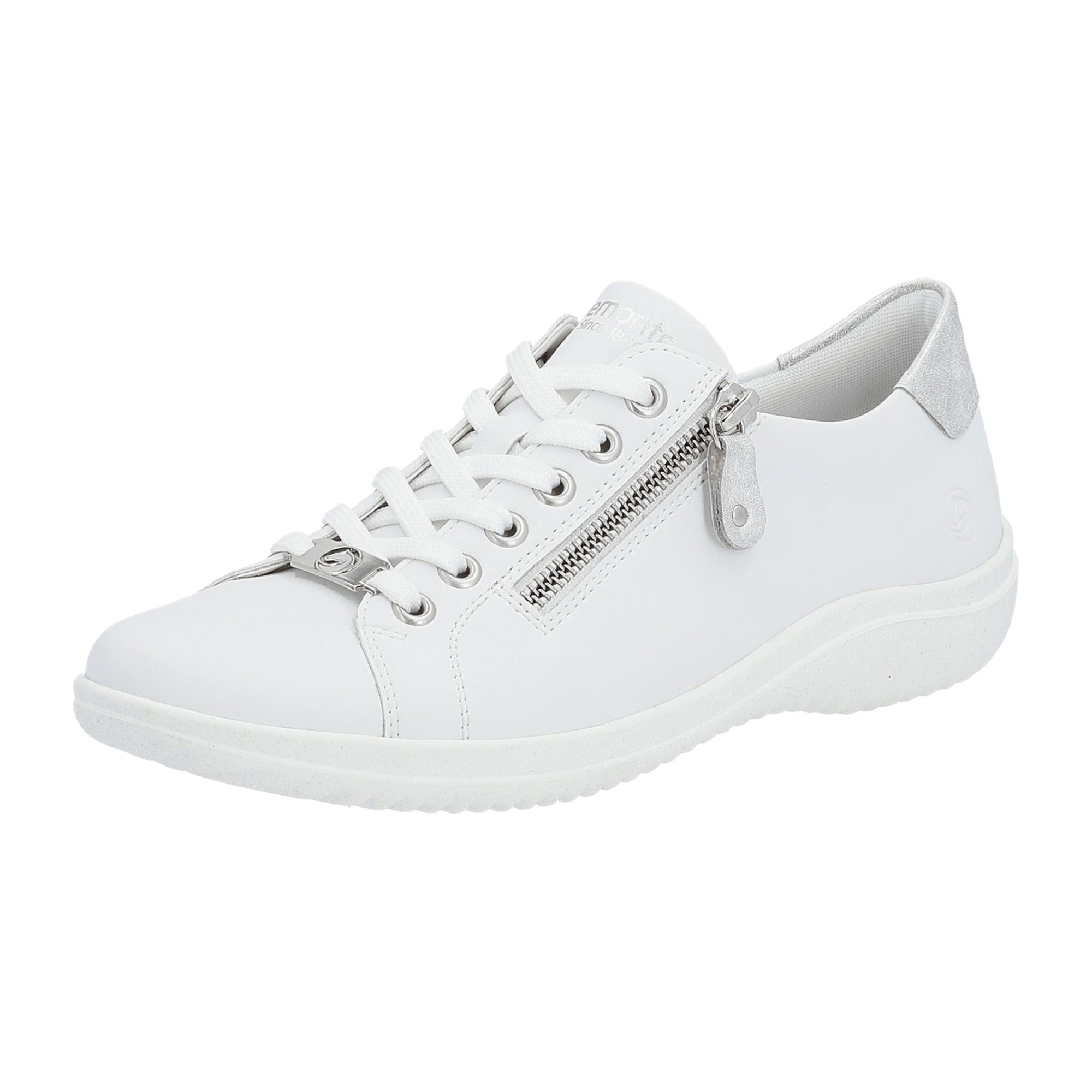 Remonte Women's White Leather Casual Shoes with Zip and Lace Closure