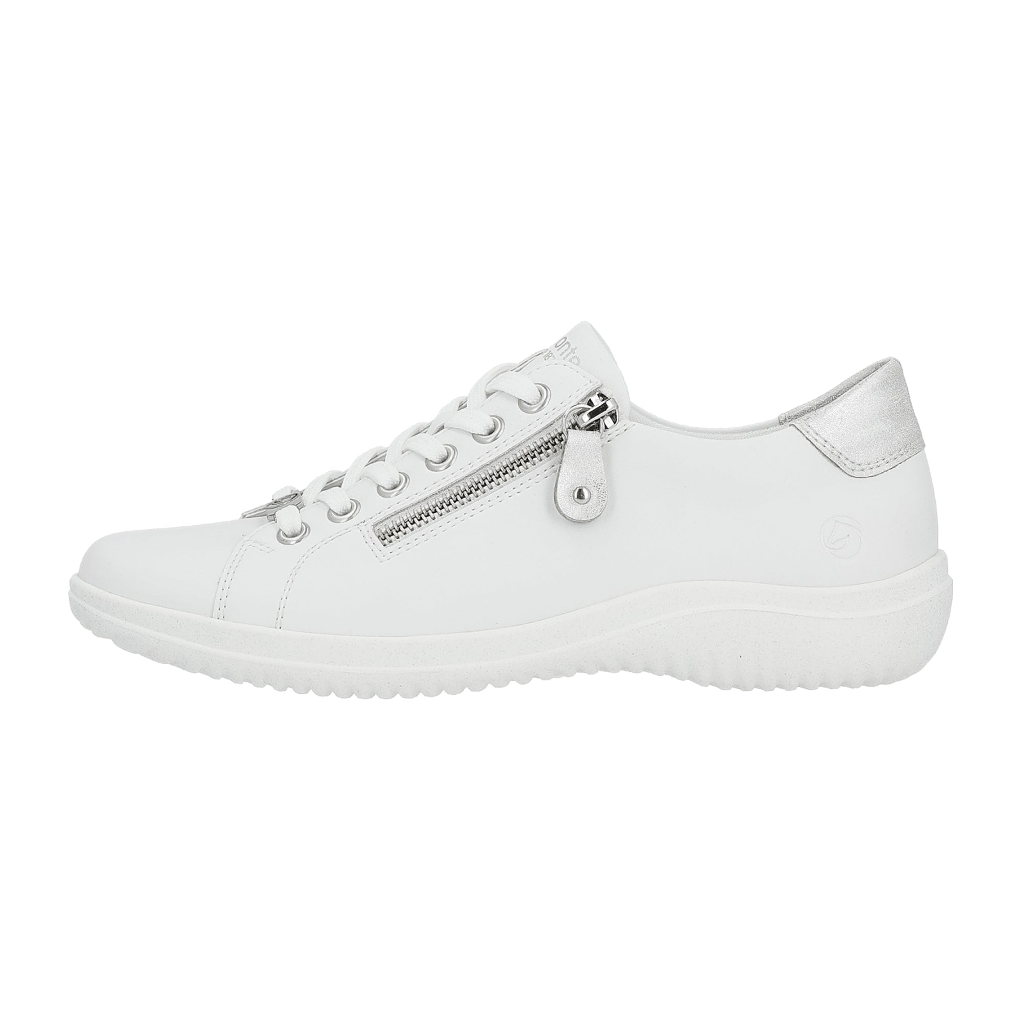 Remonte Women's White Leather Casual Shoes with Zip and Lace Closure