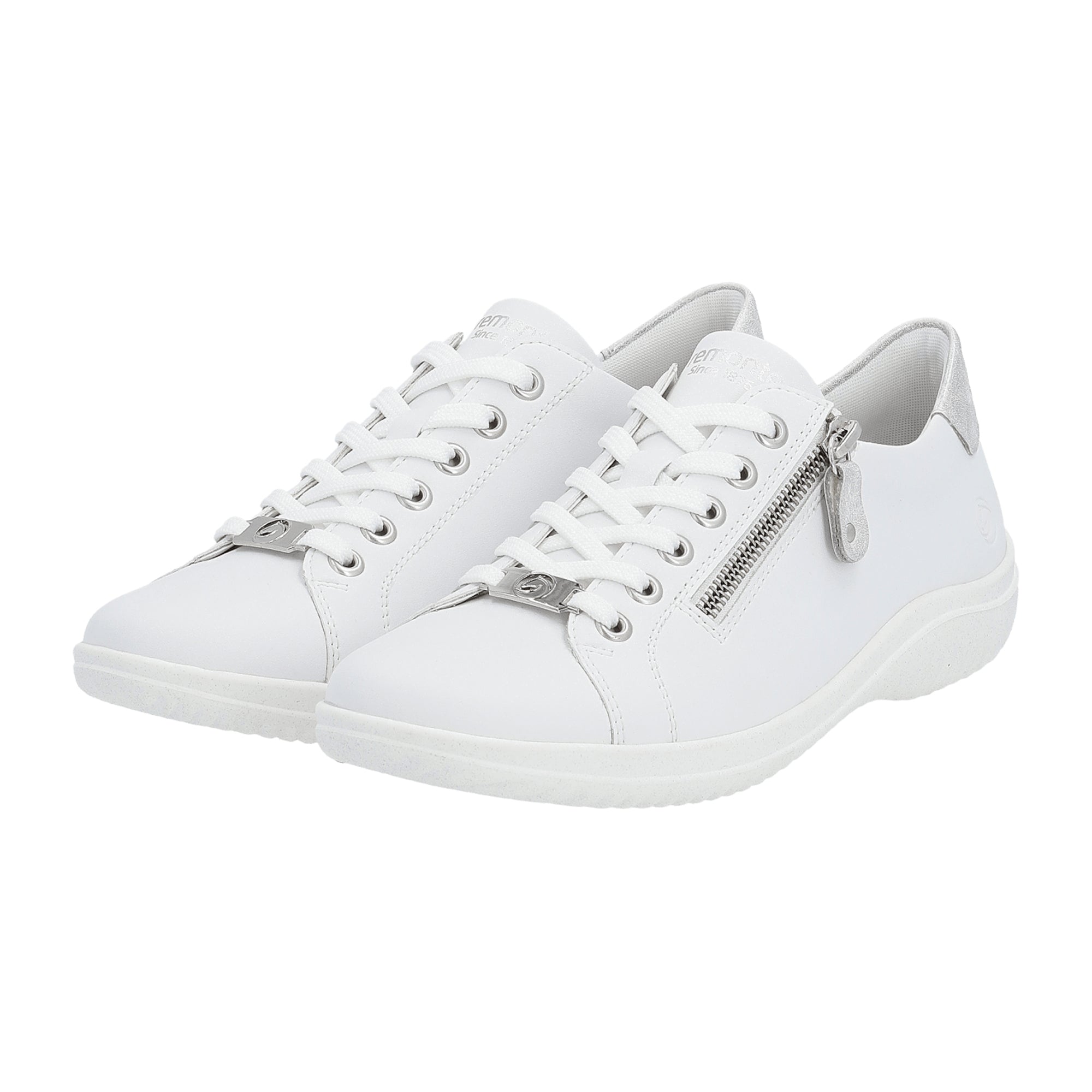 Remonte Women's White Leather Casual Shoes with Zip and Lace Closure