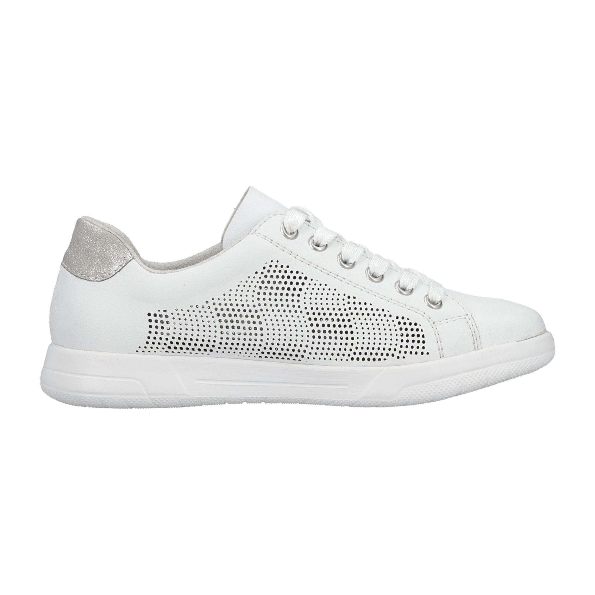 Rieker White Leather Women's Shoes with Removable Insole and Flat Heel