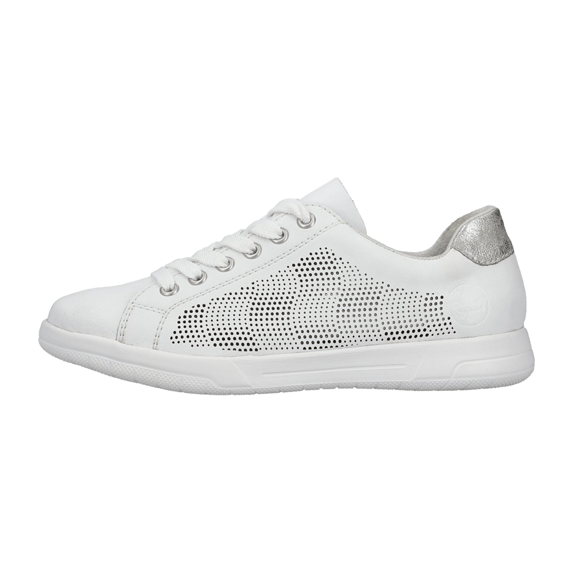 Rieker White Leather Women's Shoes with Removable Insole and Flat Heel