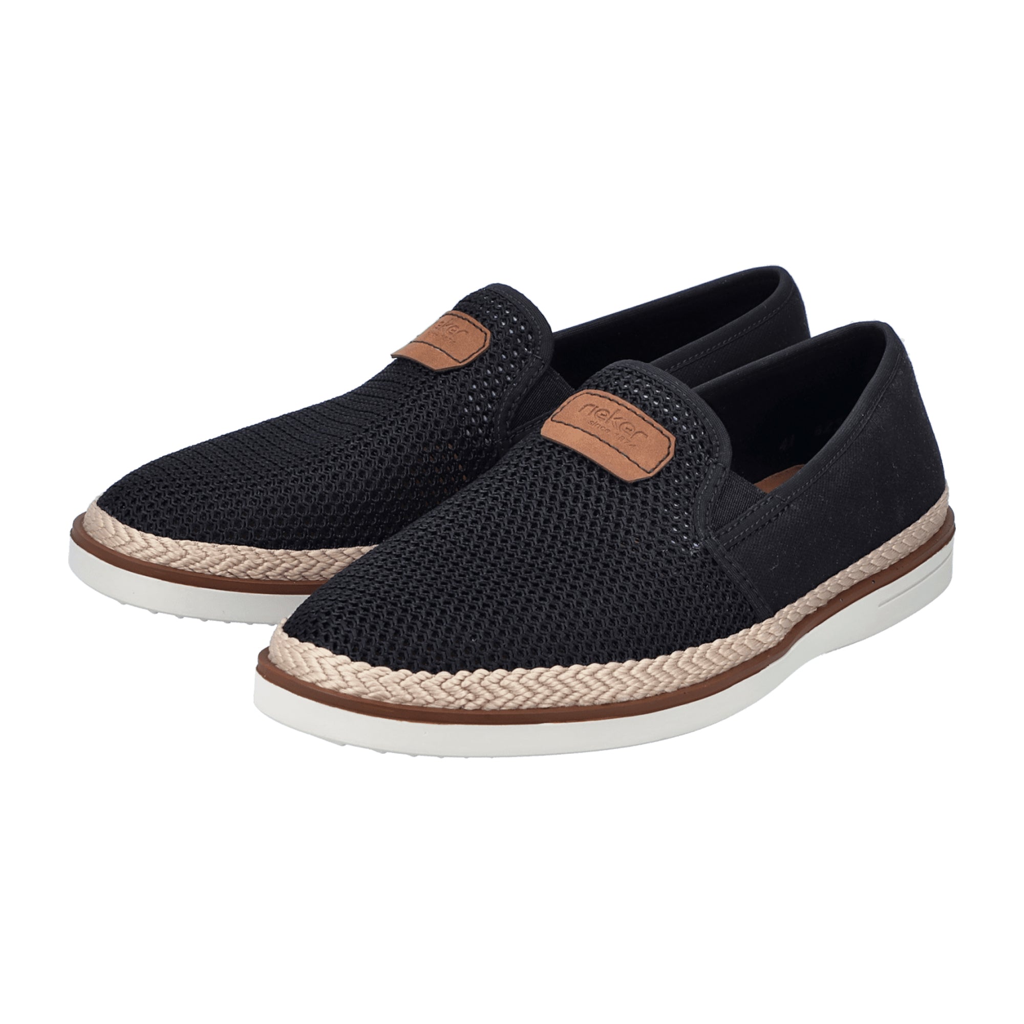 Rieker Men's Casual Slip-On Shoes Black Textile Upper Leather Insole