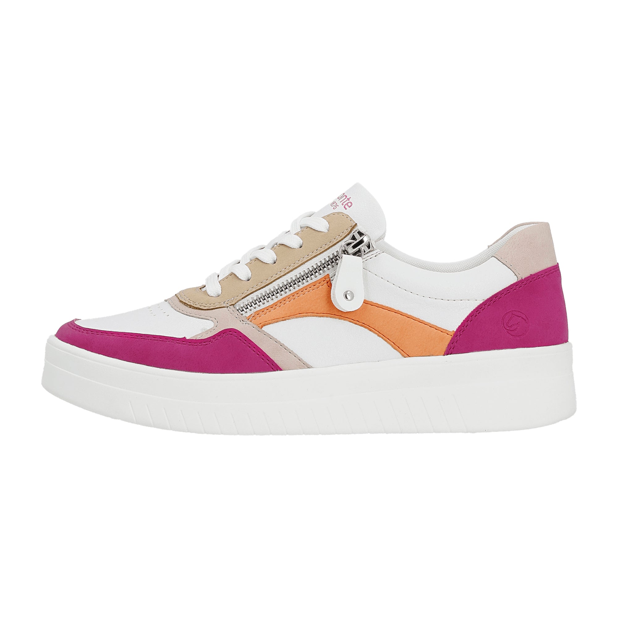 Remonte White Leather Women's Shoes with Laces and Flat Heel