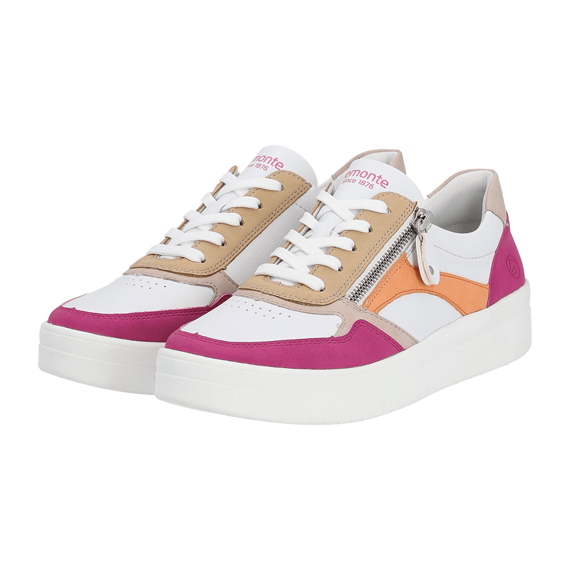 Remonte White Leather Women's Shoes with Laces and Flat Heel