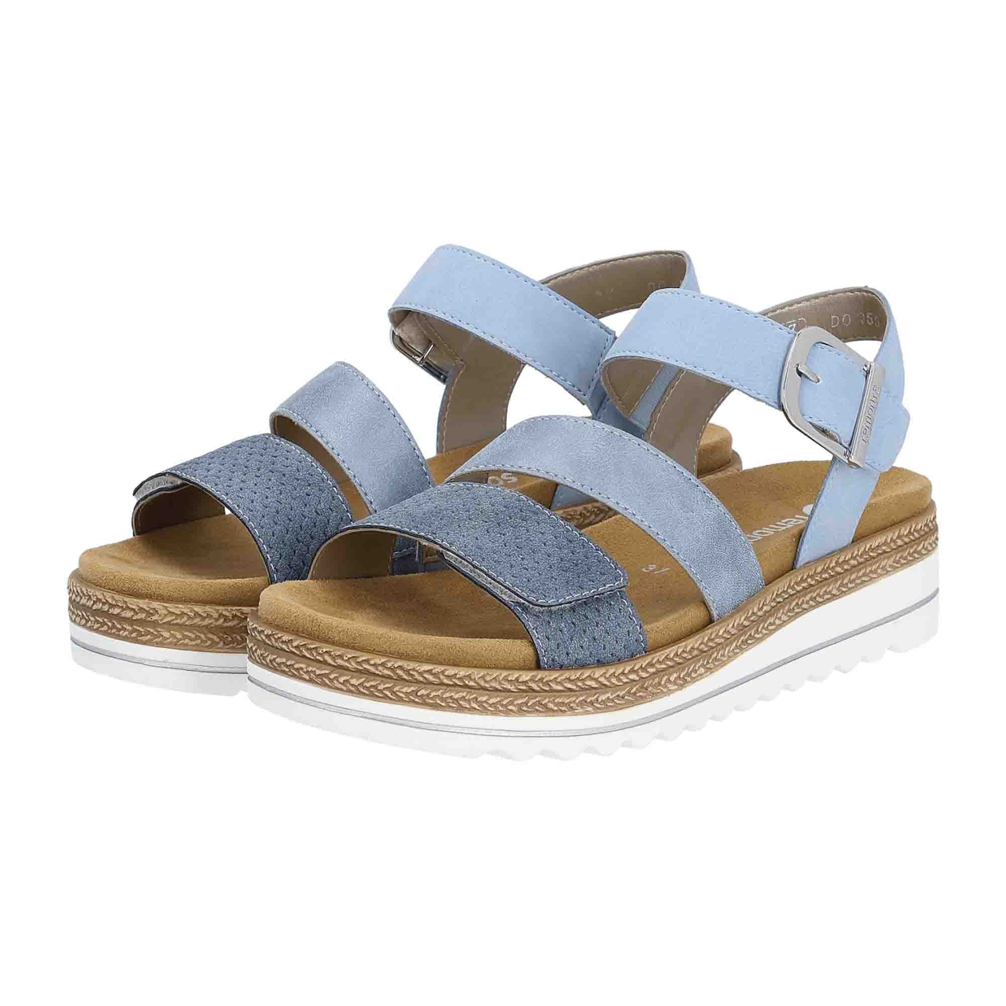 Remonte Women's Blue Sandals with Removable Insole and Velcro Closure